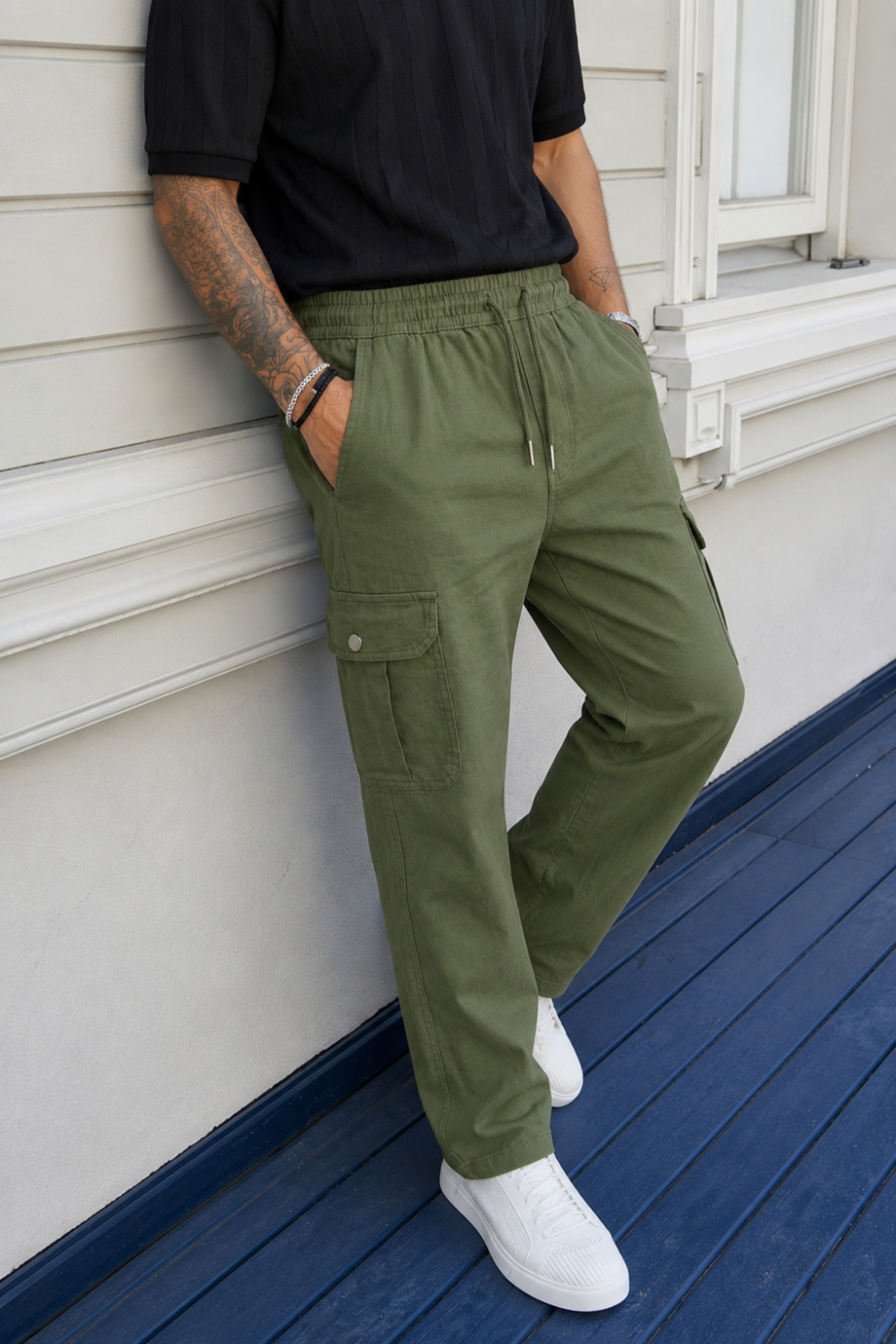 DAMGA JEANS Erkek Kargo Cepli 3 Lü Bol Keten Pantolon görsel 5