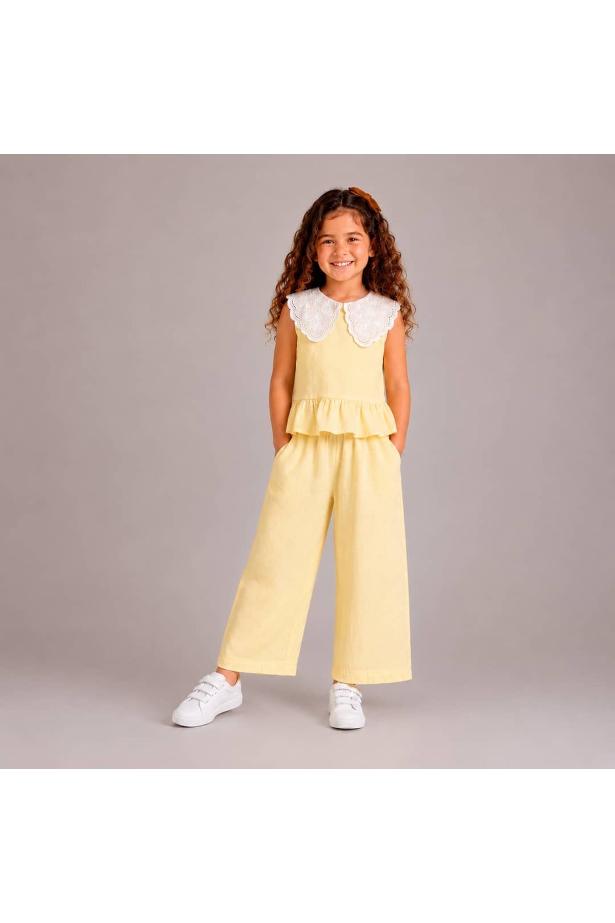 OZZY KİDS Girl's Collared Muslin Fabric Set