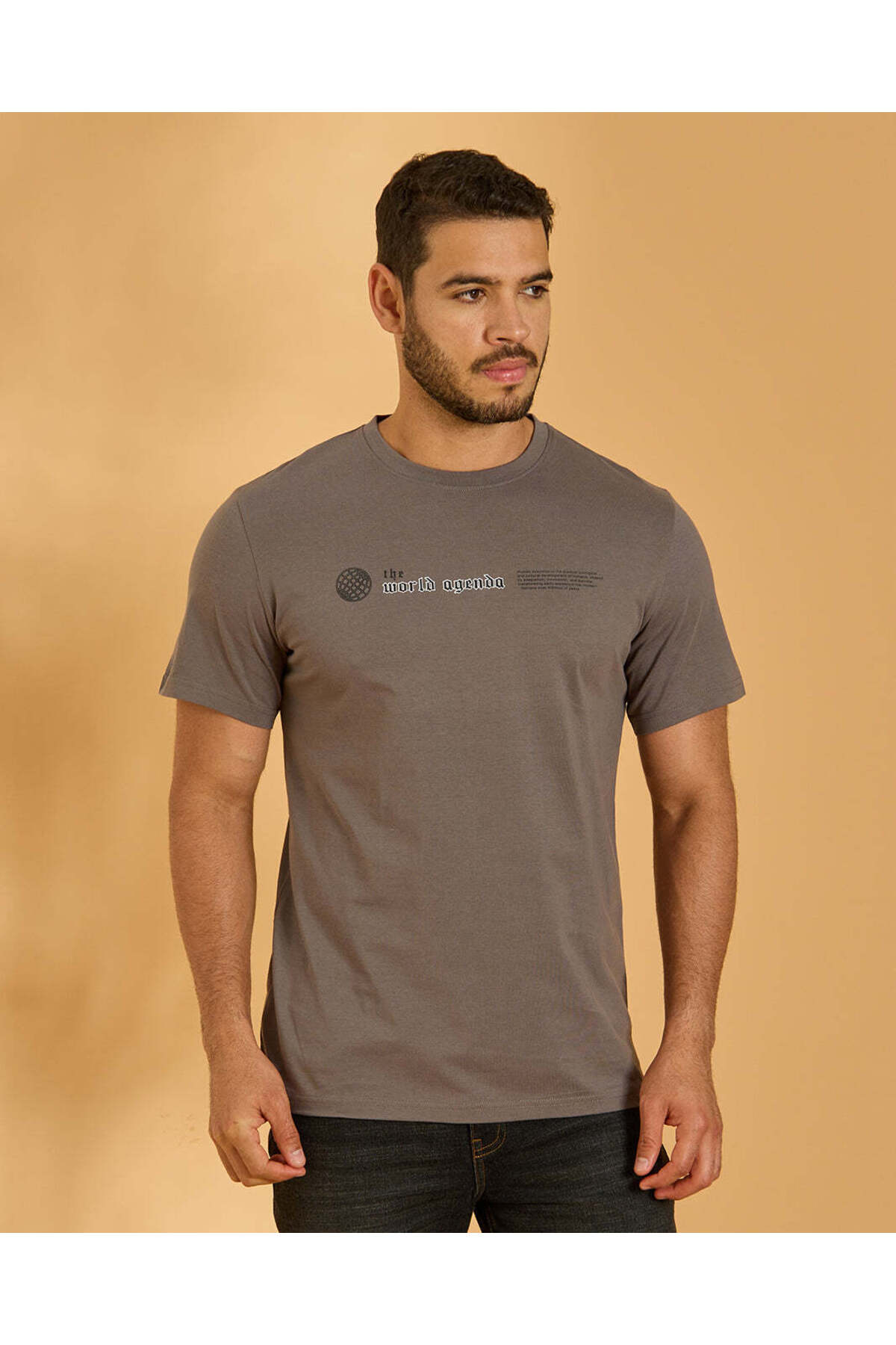 REDTAG Men Grey Graphic T-Shirt