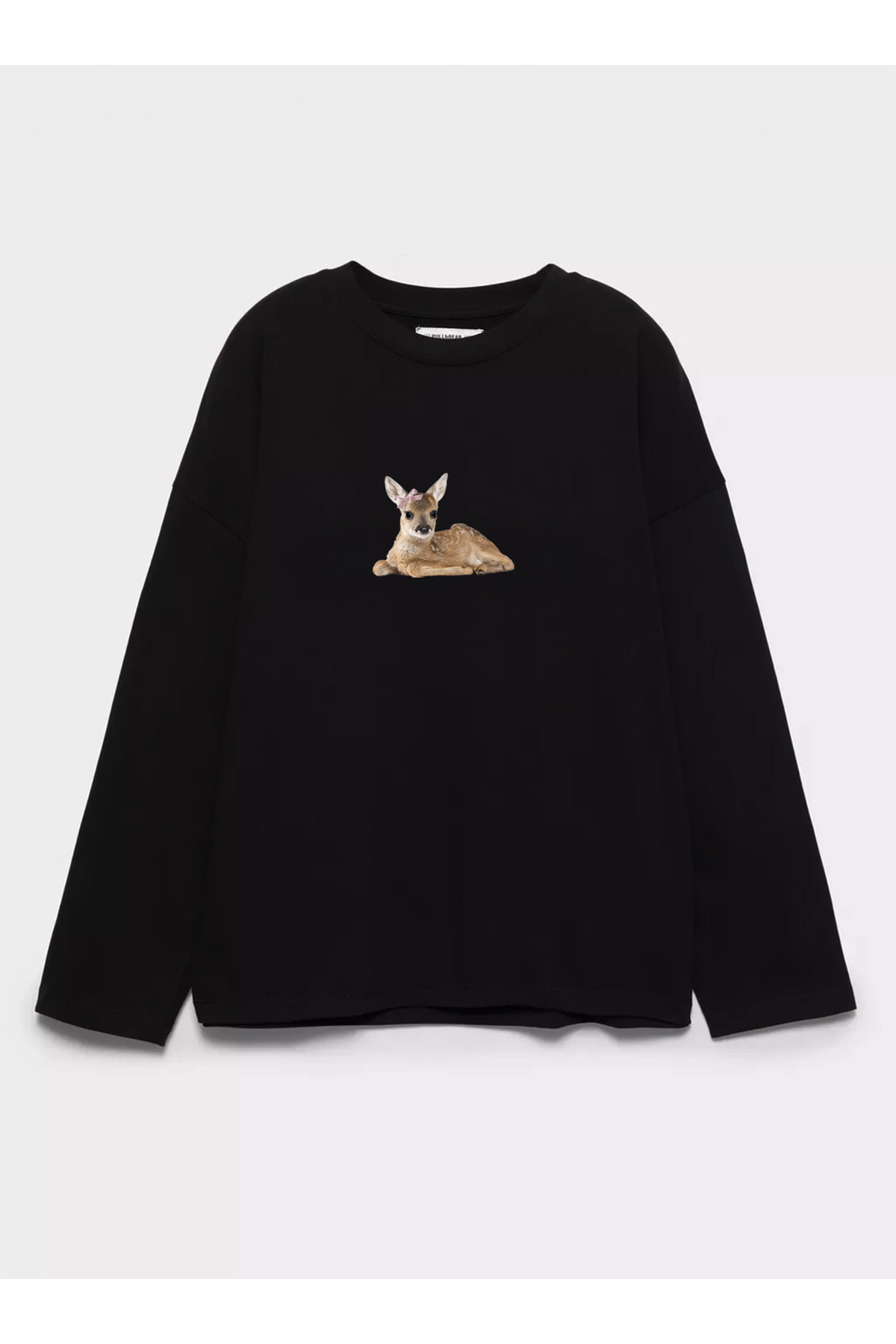 100% Cotton Oversize Fit Gazelle Printed - Crew Neck Long Sleeve T-shirt