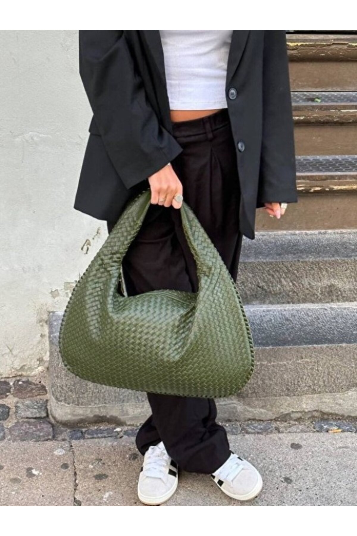 Lena Kadın Örgü Detay Büyük Boy Omuz ve Tote Çanta Günlük Geniş Hacimli