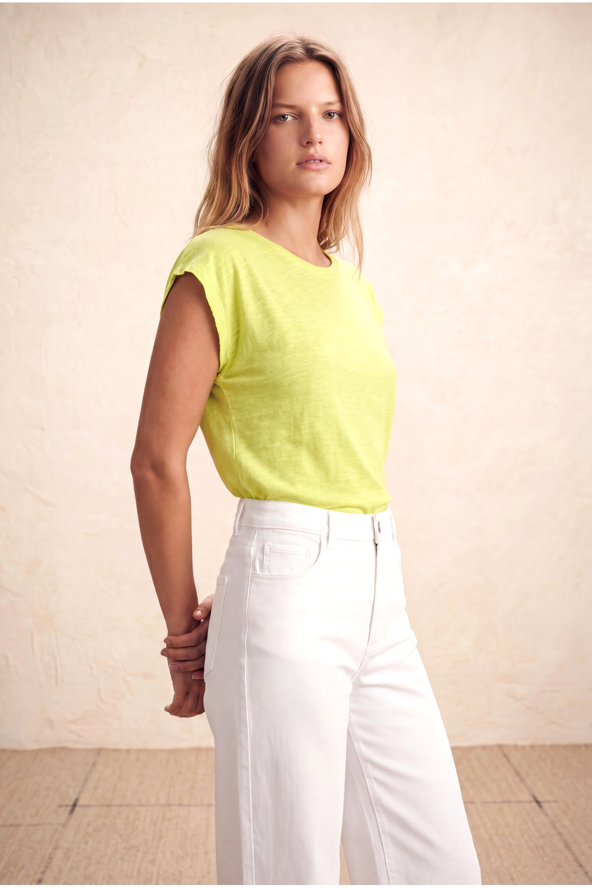 Women's Vibrant Green 100% Cotton Flamed Regular Fit Crew Neck Short Sleeve Shoulder Look T-Shirt Winslet