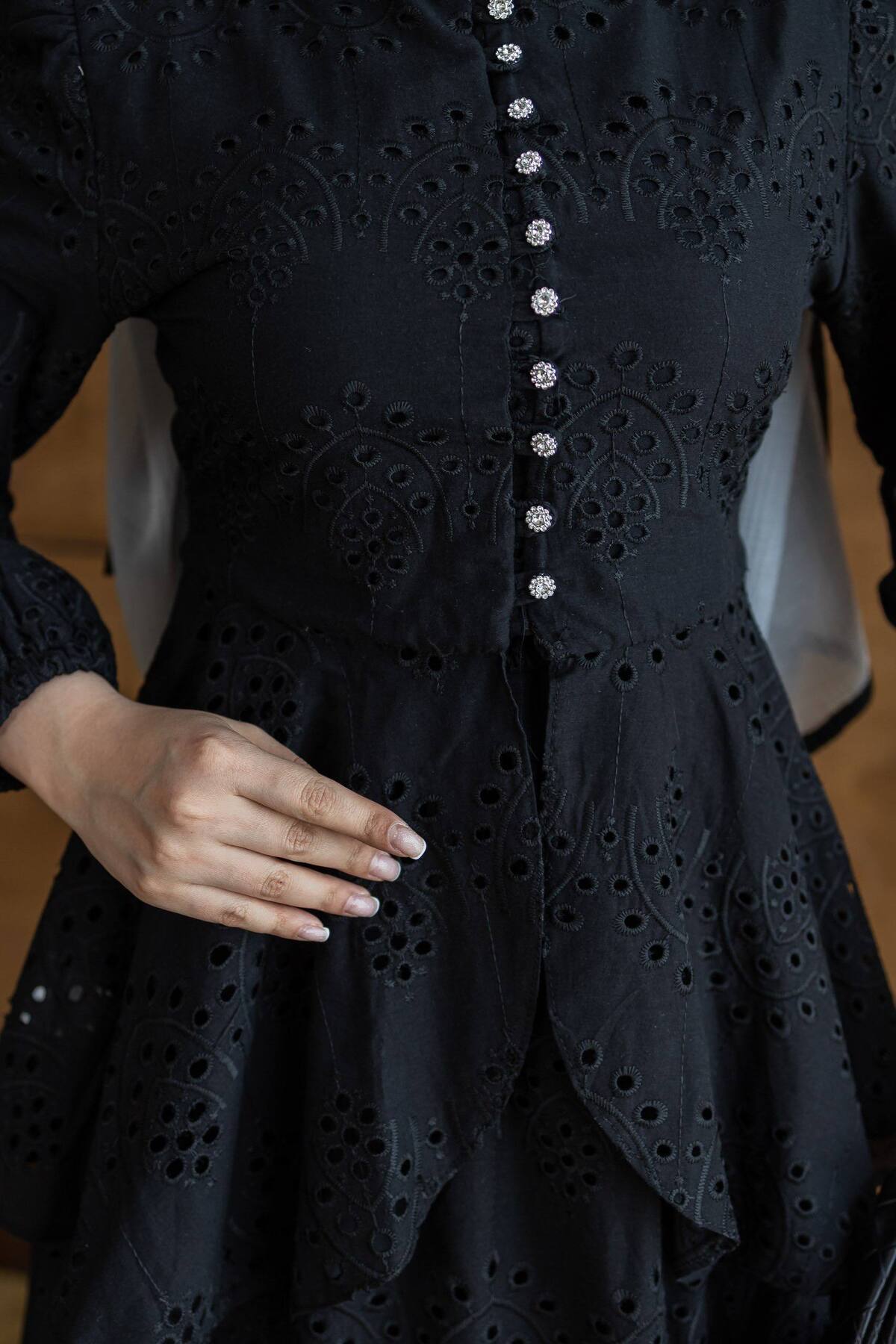 PİNK FLY Belt Detailed, Buttoned Front, Ruffled, High Collar Women's Double Brode Scallop Suit