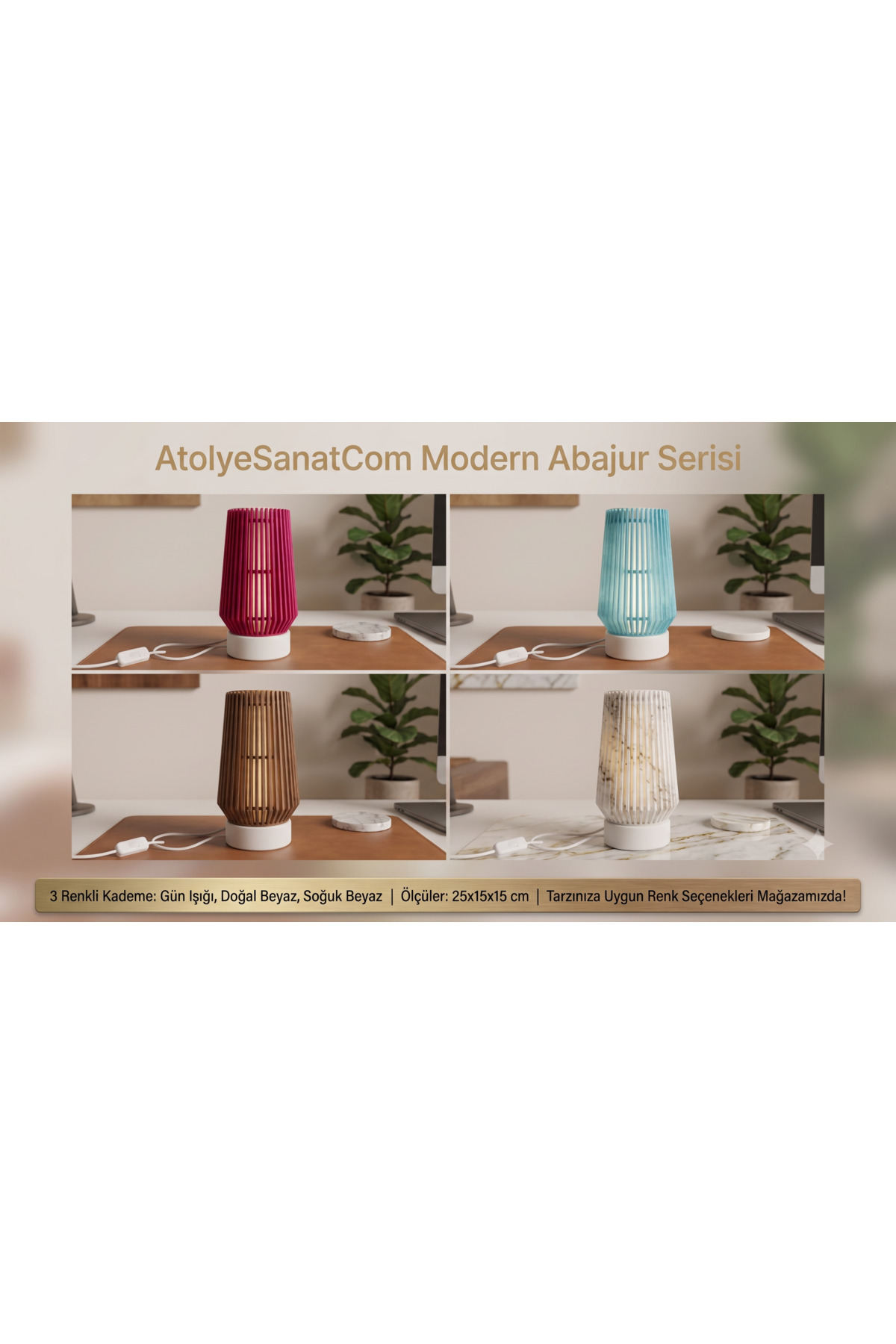 Fuşya Pembe Modern Abajur - 3 Kademeli Spot Işıklı Gece Lambası