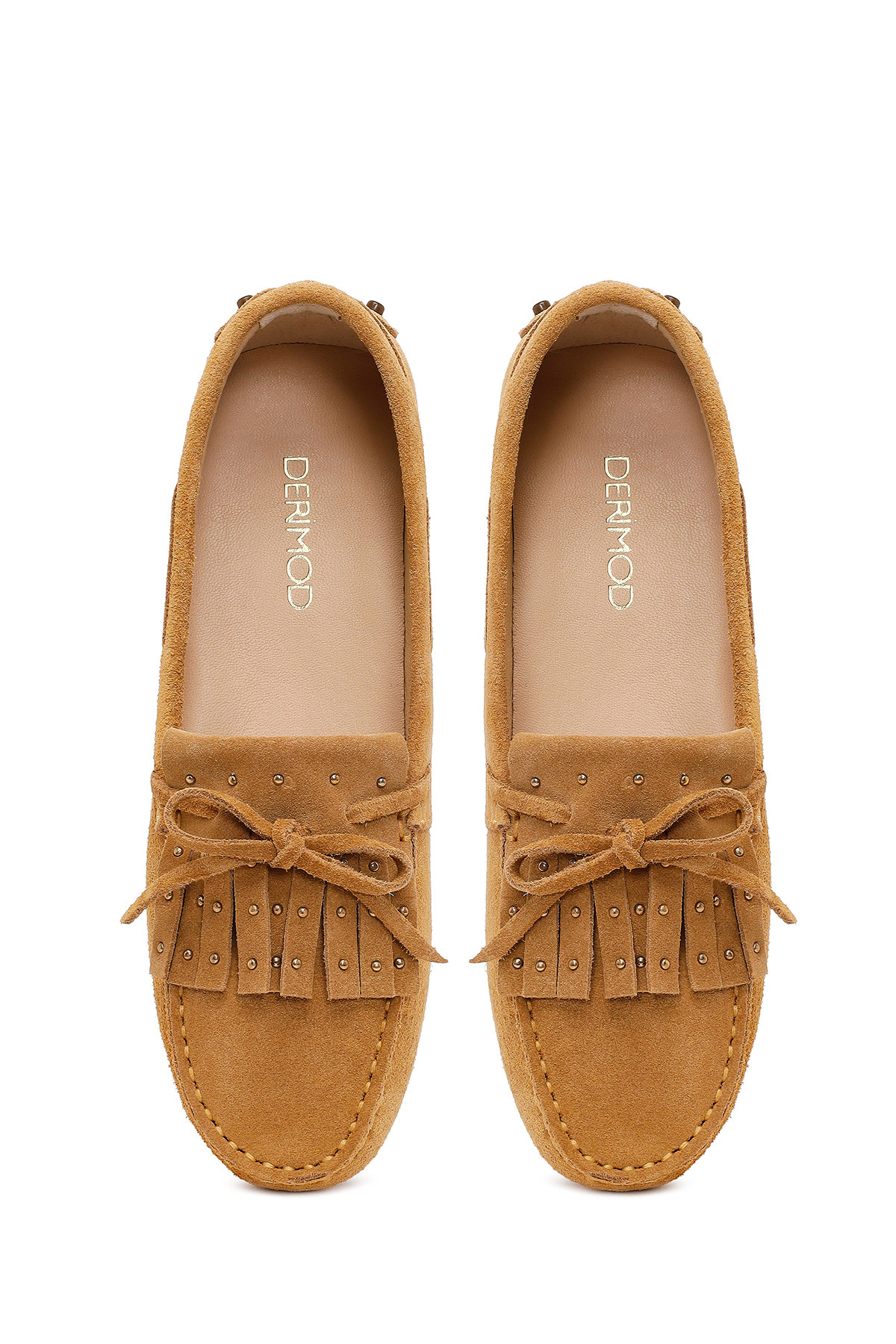 Derimod Kadın Camel Püsküllü Süet Deri Loafer 26PFD291010 görsel 4
