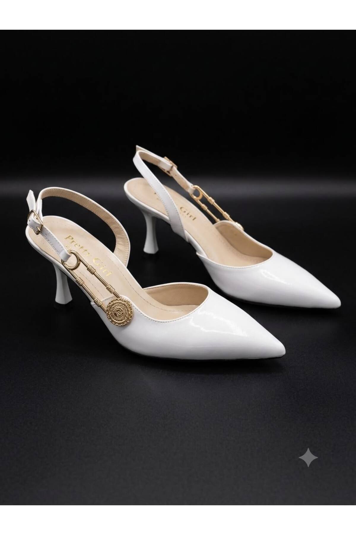 Women's Pointed Toe Taper 7cm Heel WHITE SPRING Slingback Side Buckle Summer Graduation Shoes