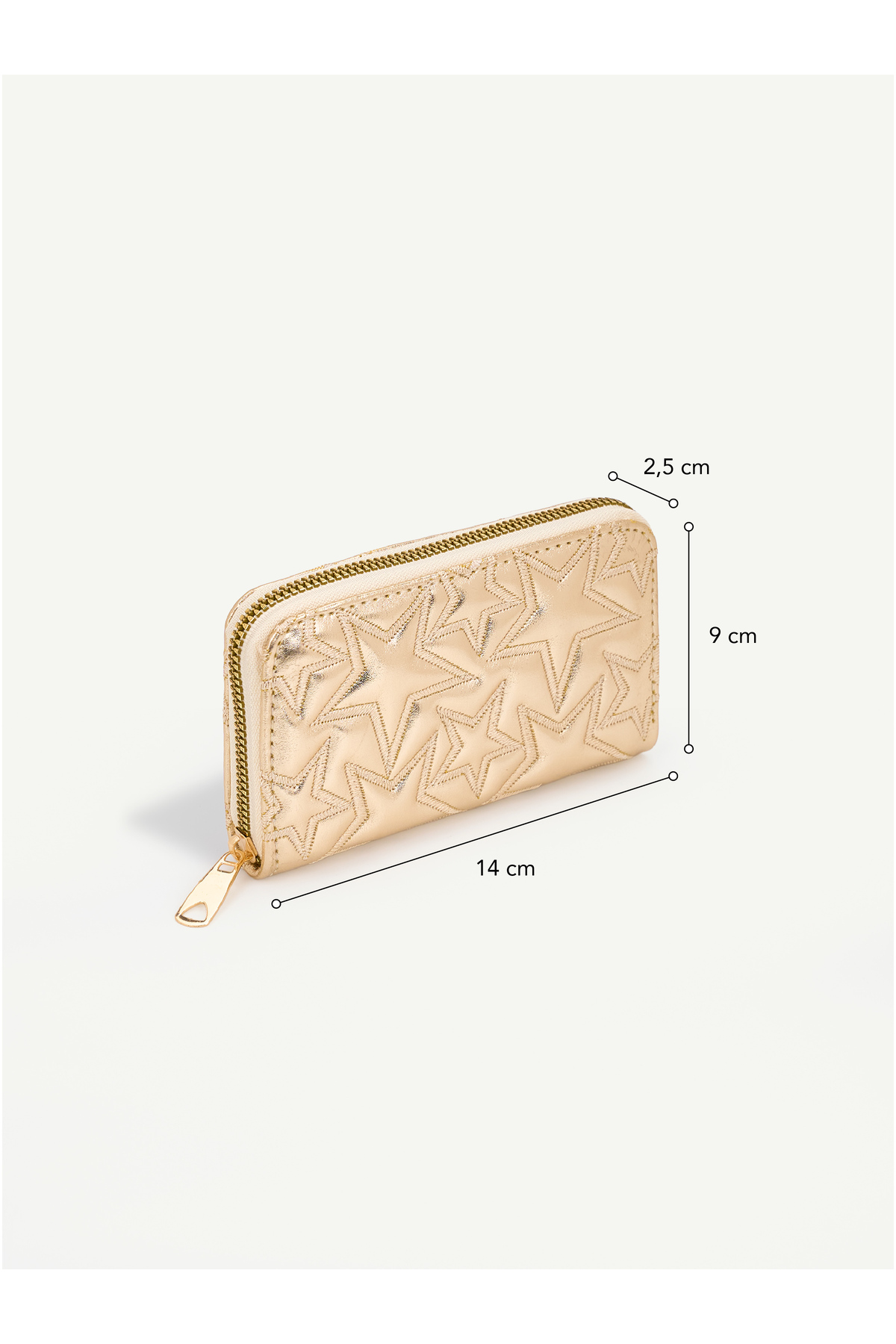 SHAKA Gold SHK336 Yıldız Kabartmalı Fermuarlı Çok Bölmeli Kartlıklı Kadın Cüzdanı görsel 7