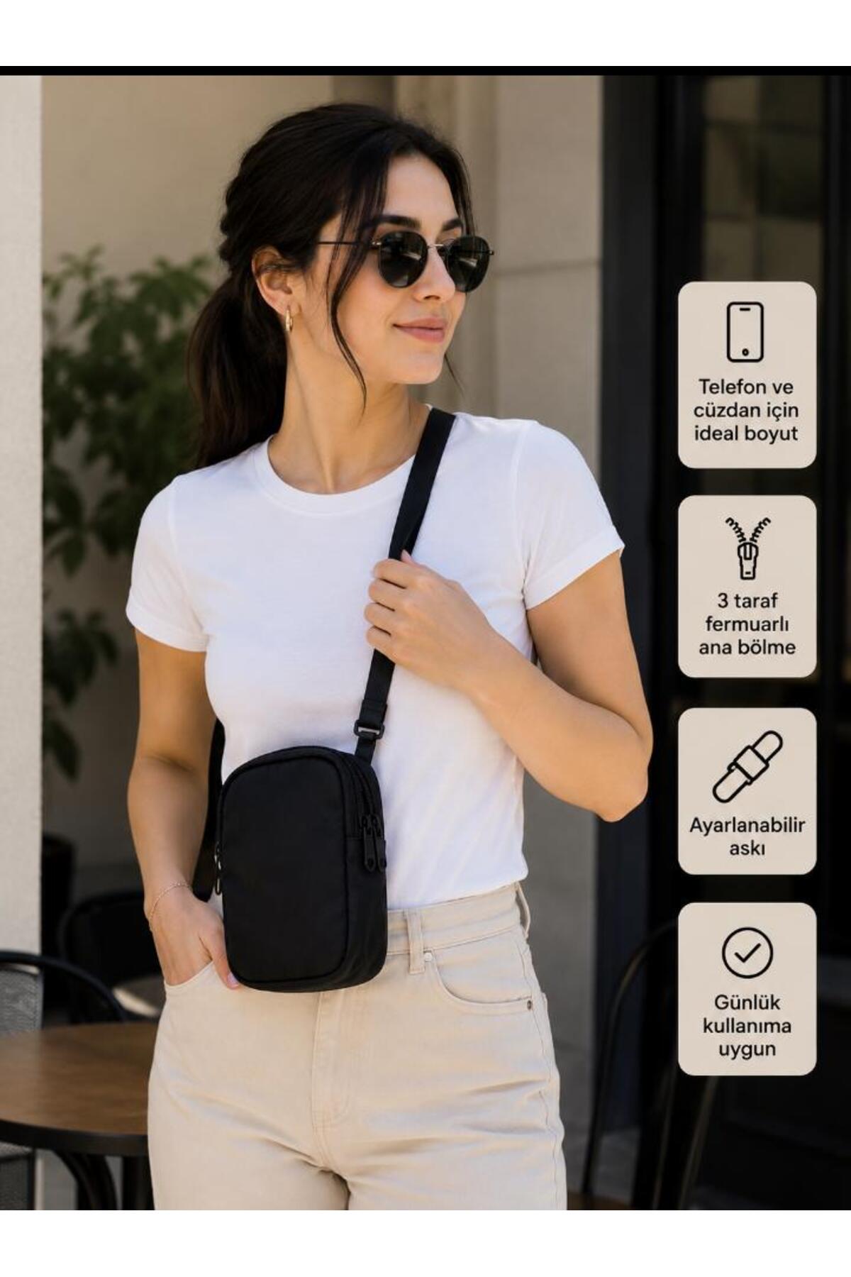 Sofia Crash Kadın Günlük Telefonluk Hediyelik Siyah Crossbody bag Askılı Bel ve Omuz Çantası görsel 2