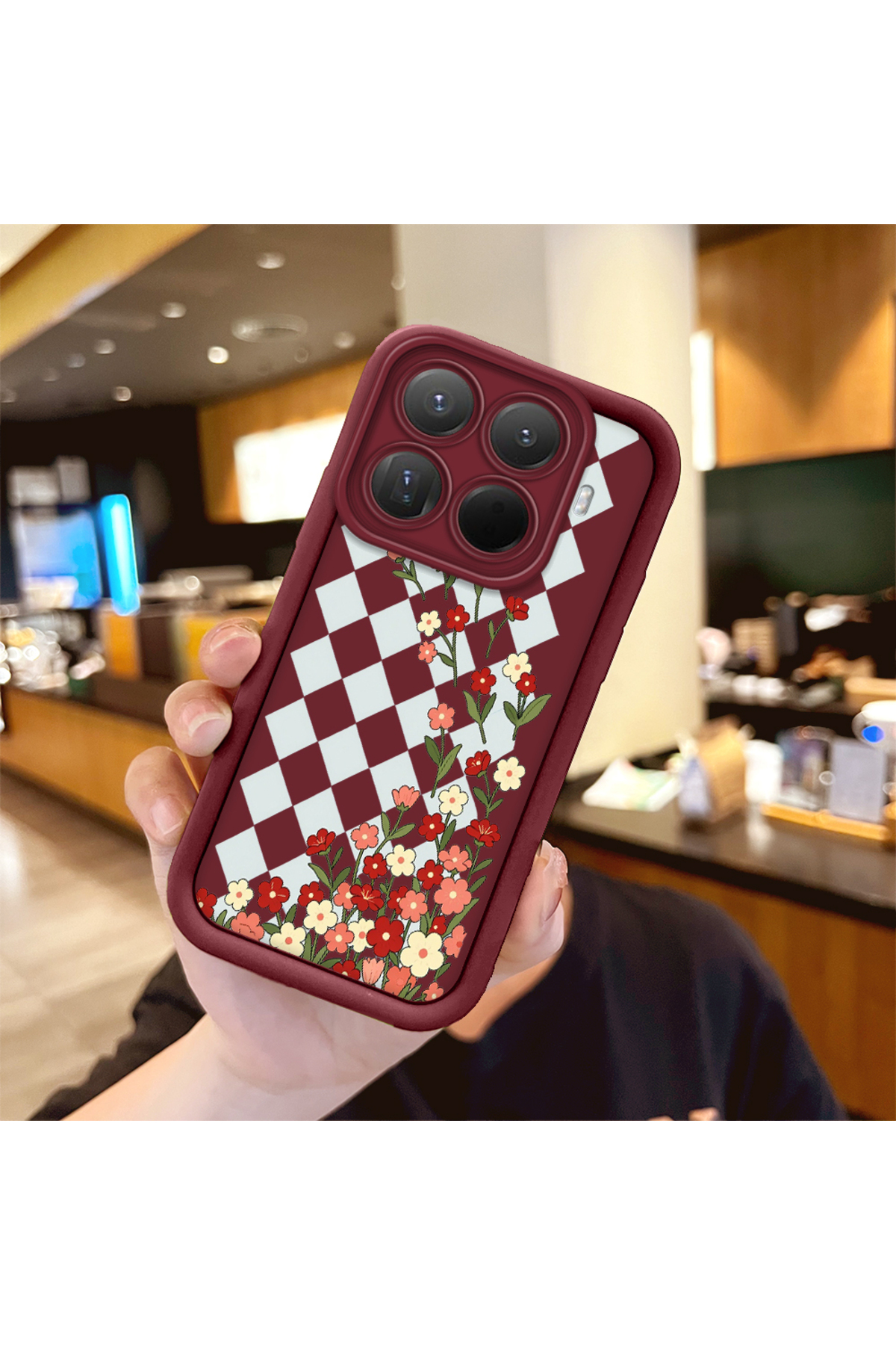 Mi 15T Pro Compatible Case Camera Protector Burgundy Silicone Couple Phone Case Floral Pattern