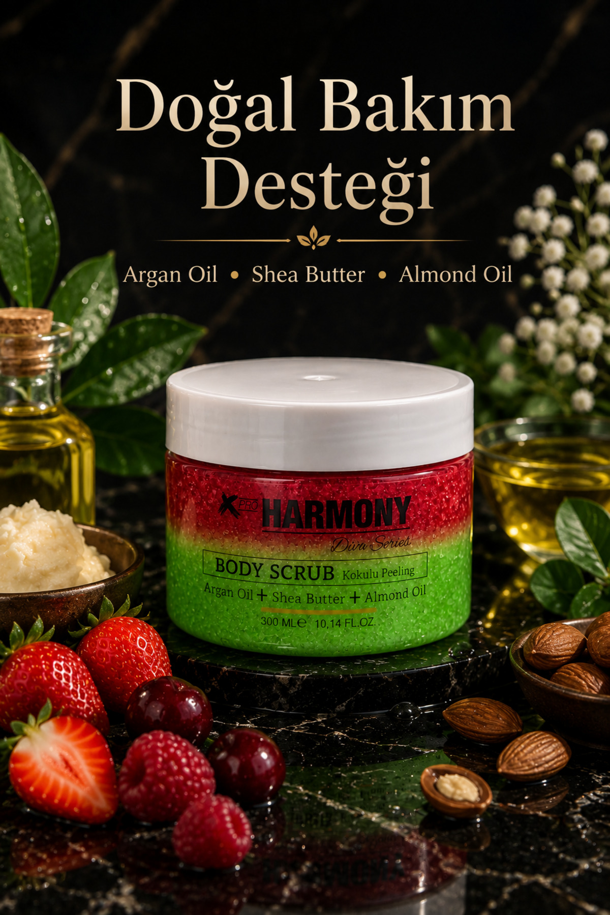 Forest Fruit Body Scrub 300 ml | Shea Butter + Argan Oil + Almond Oil İçeren Vücut Peelingi — PH-BS-FF-300 — تصویر 5 از 8