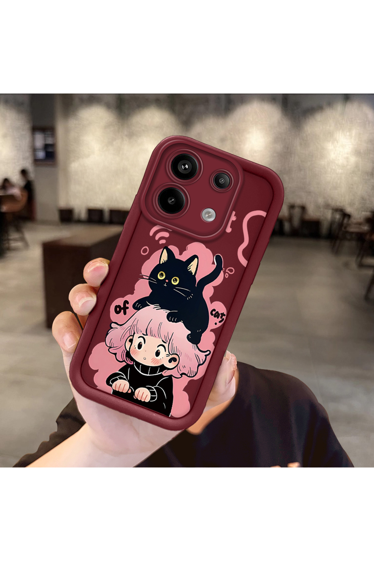 Redmi Note 13 Pro 5G Compatible case camera protector Burgundy Silicone Couple Phone Case Cat Pattern
