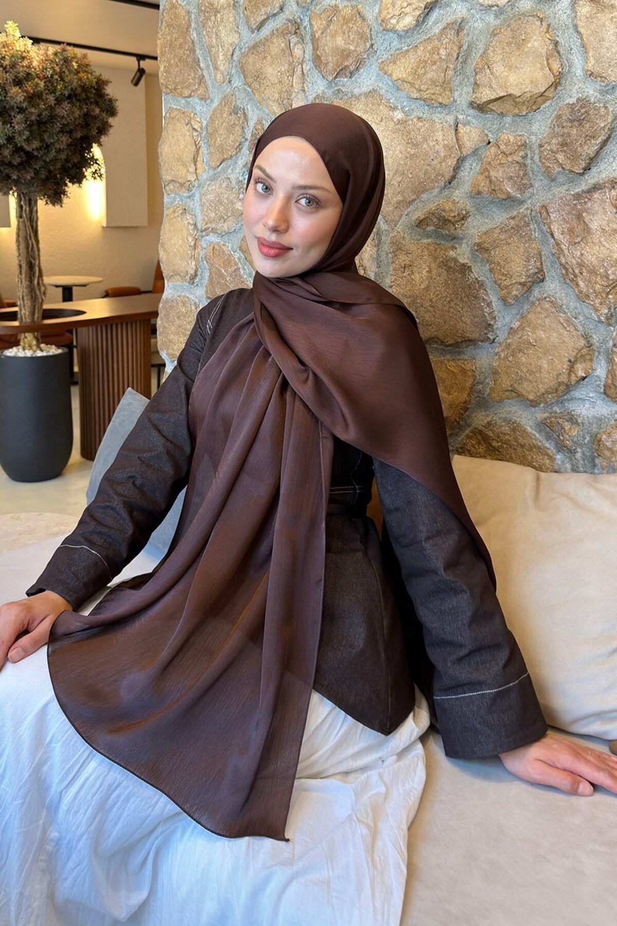 lamelif Janjan Şal Acı Kahverengi