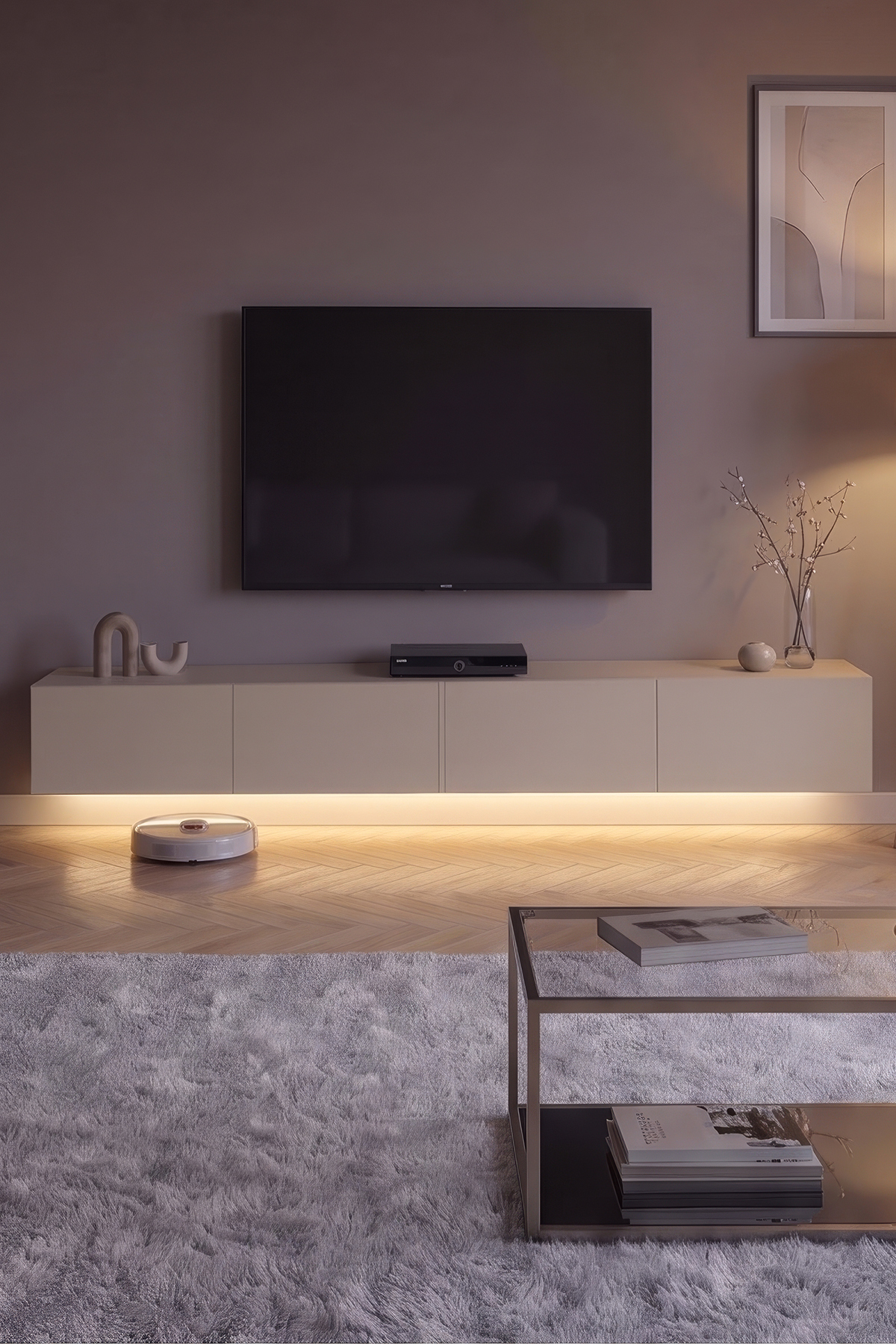 ROBEVE 240 cm LED Aydınlatmalı Duvara Monte TV Ünitesi - Modern Televizyon Ün...