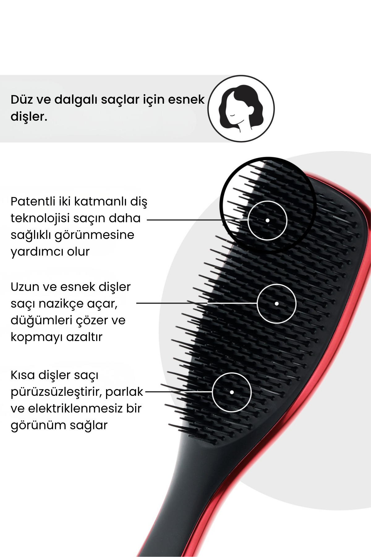 برس و شانه موی کرومی قرمز شیطان پوش پرادا مدل Ultimate Detangler — قرمز 10201-097-3 — تصویر 3 از 6