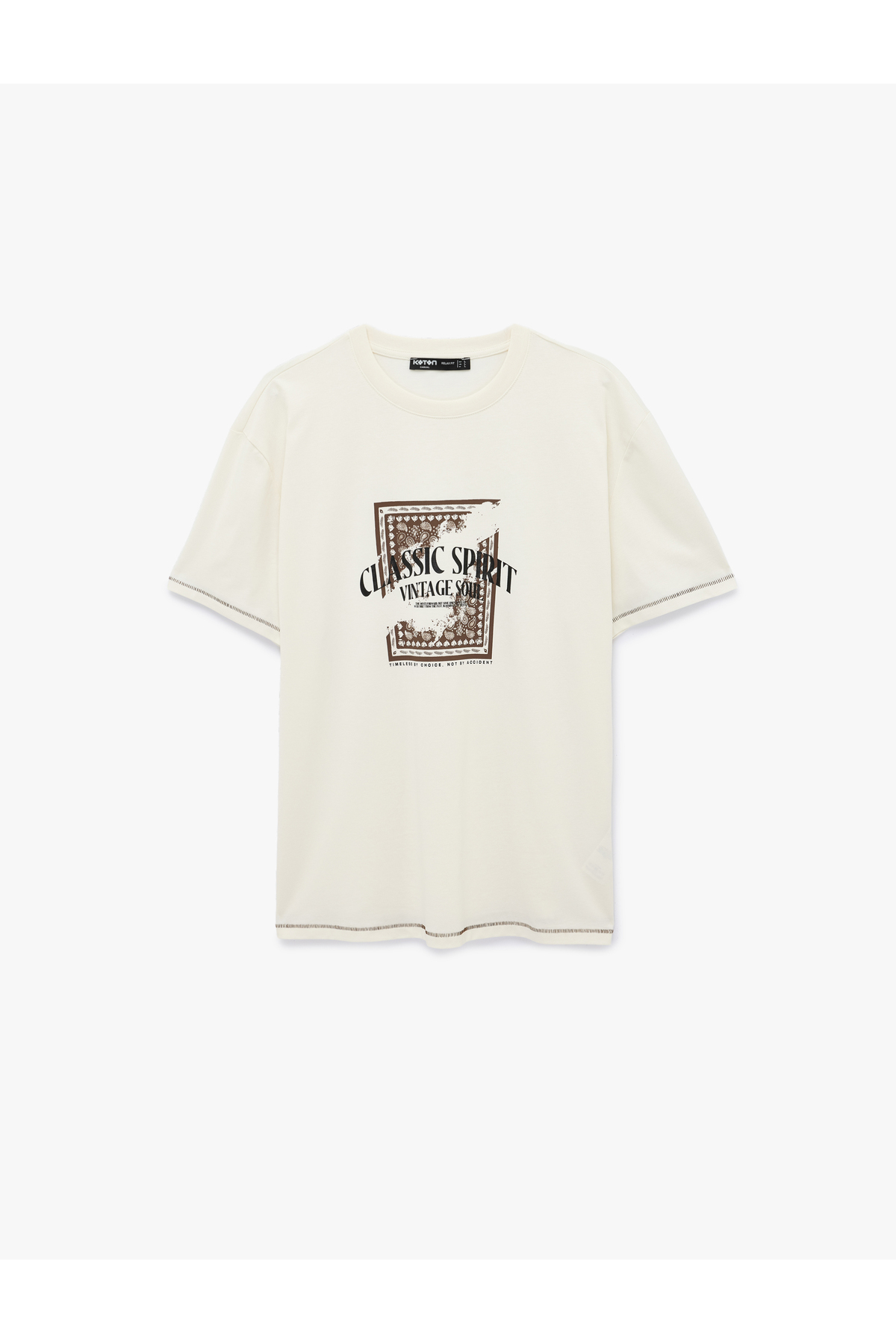 Koton Short Sleeve Crew Neck Cotton Printed Oversize T-Shirt