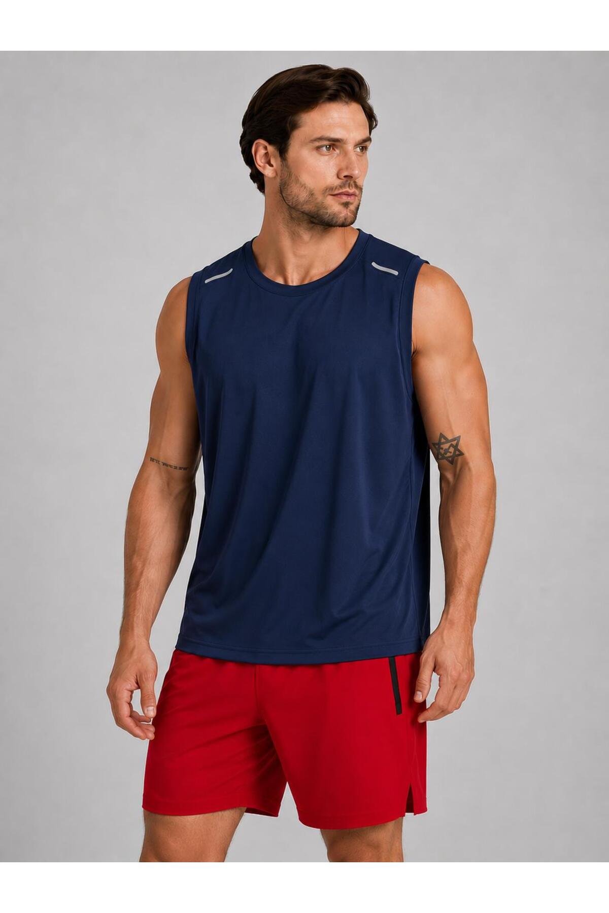 pandy 3'lü Hızlı Kuruma Nefes Alabilen Atletik Teknik Sporcu Sıfır Kol T-shirt görsel 4