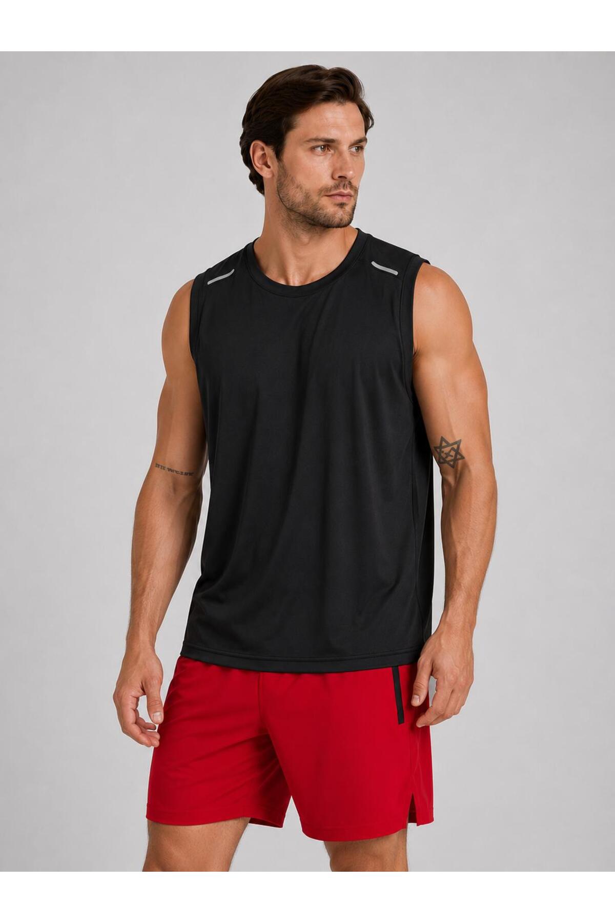 pandy 3'lü Hızlı Kuruma Nefes Alabilen Atletik Teknik Sporcu Sıfır Kol T-shirt görsel 2