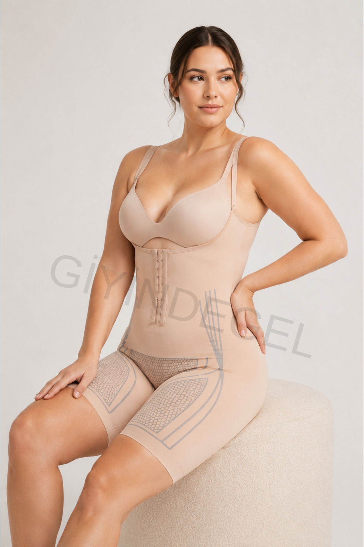 giyindegel Body Korse Göğüs Altı Kopçalı İnce Görünüm Karın Sıkılaştırıcı Basen Şekillendirici Şortlu SİYAH Rengi görsel 4