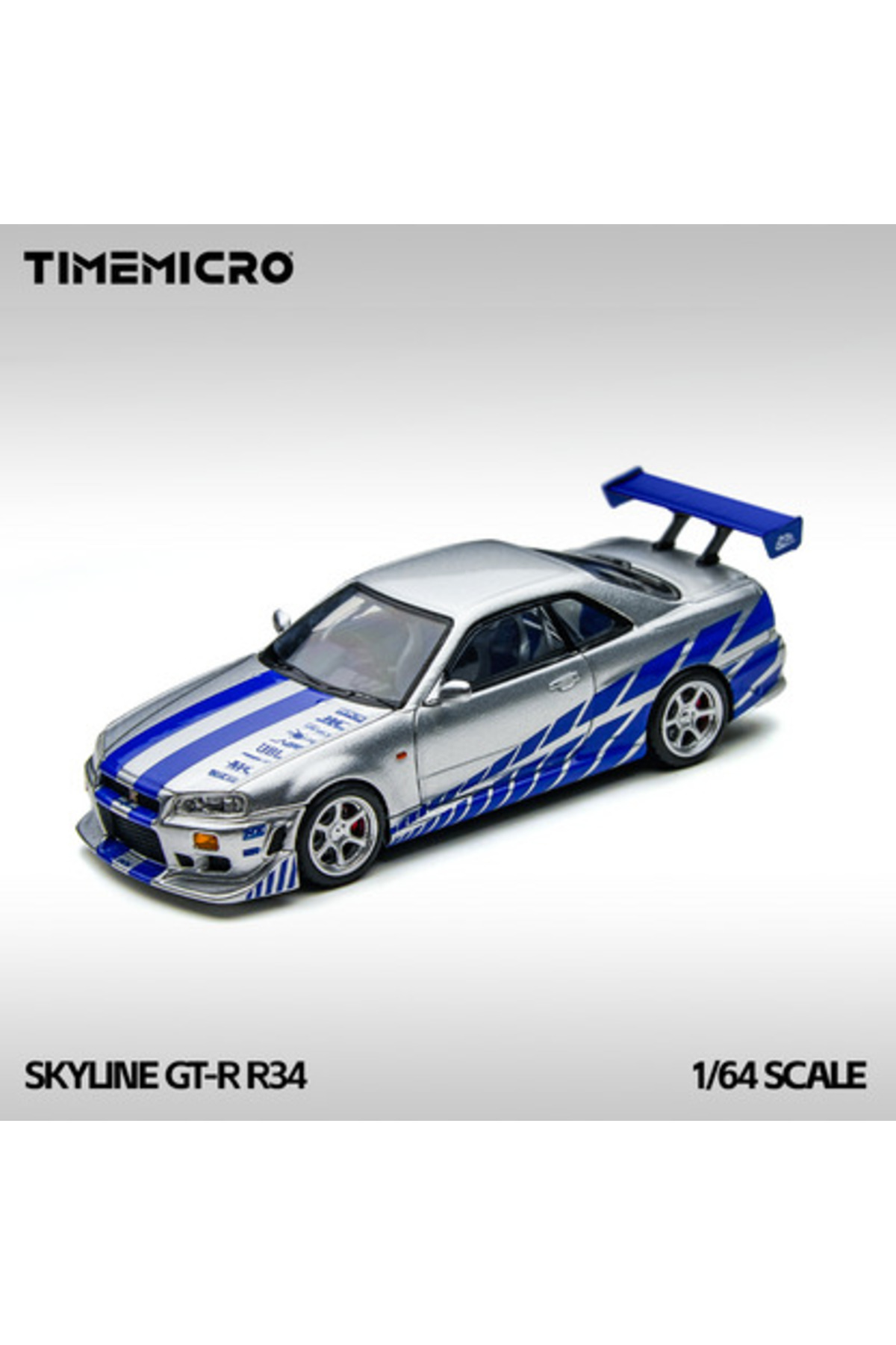 Timemicro Time Micro 1/64 Nissan Skyline GT-R R34 Silver Blue Fast
