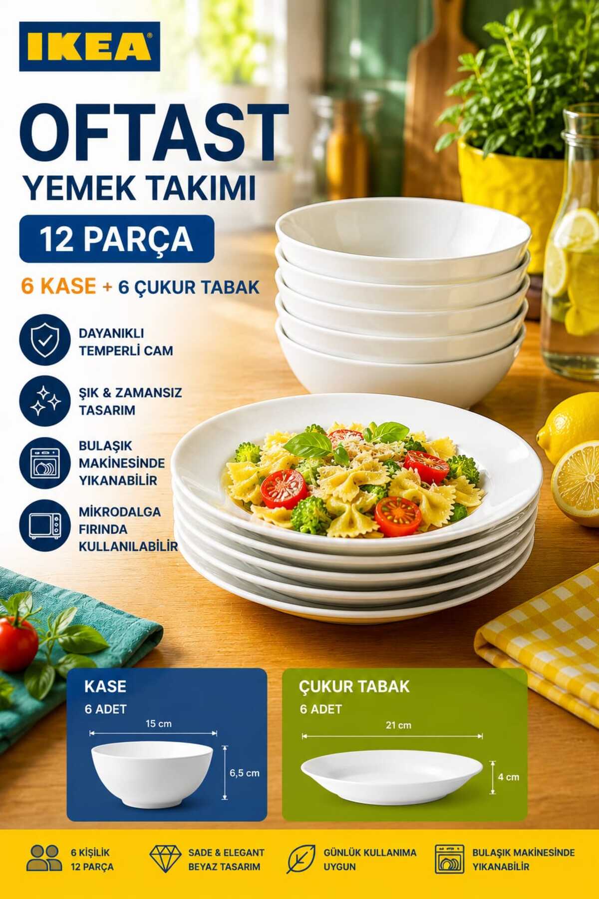 IKEA AKDENİZ 6 ADET KASE 6 ADET YEMEK TABAĞI - Fiyatı
