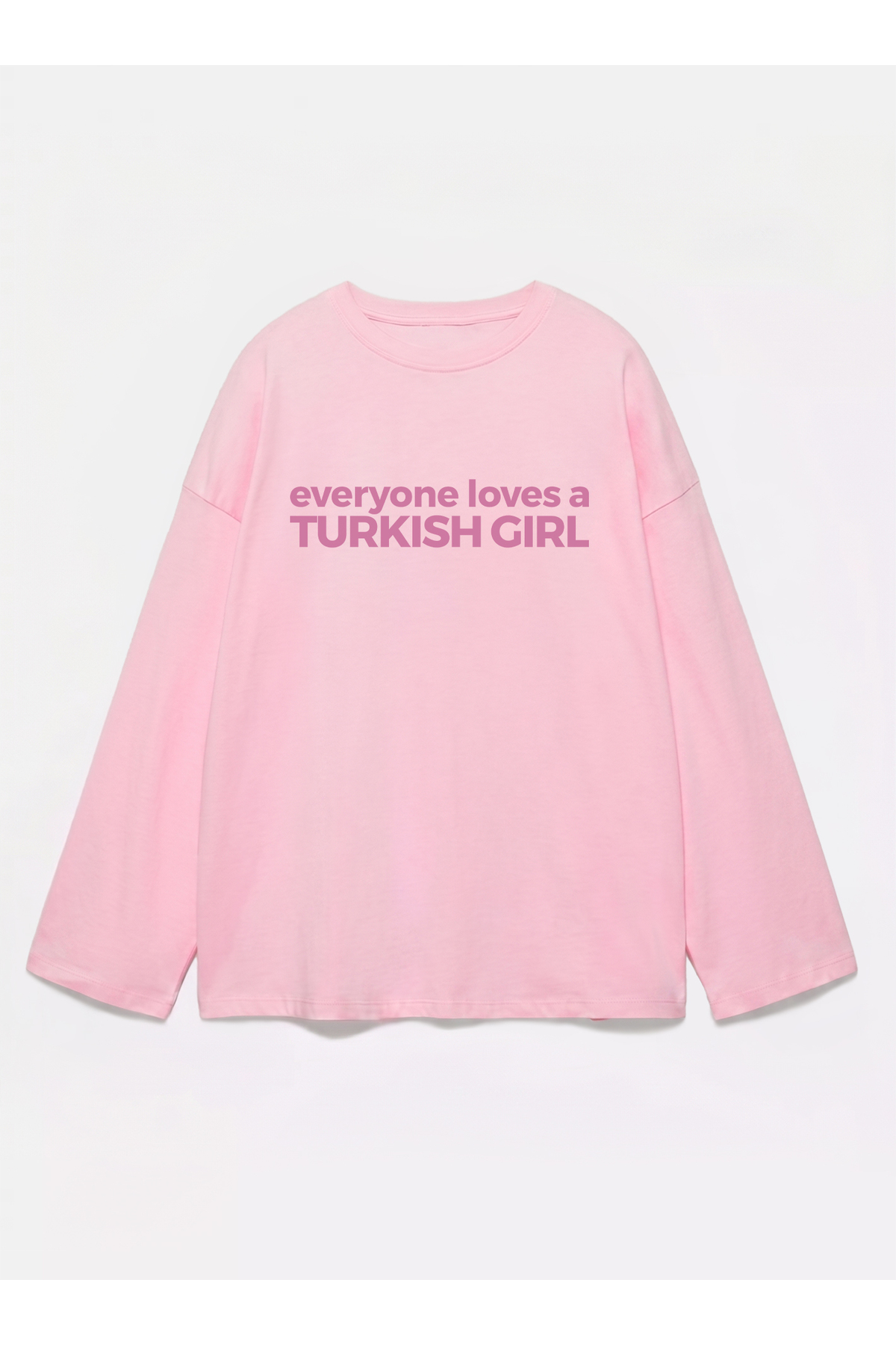 Disante %100 Pamuk Oversize Fit Turkish Girl Baskılı - Bisiklet Yaka Uzun Kollu T-shirt