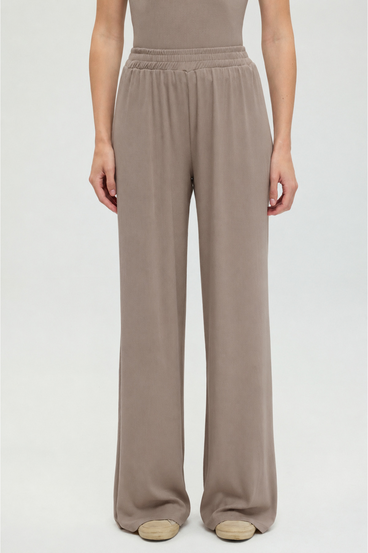 SHEISMONO Soft Rib Düz Kesim Bol Pantolon Vizon görsel 2
