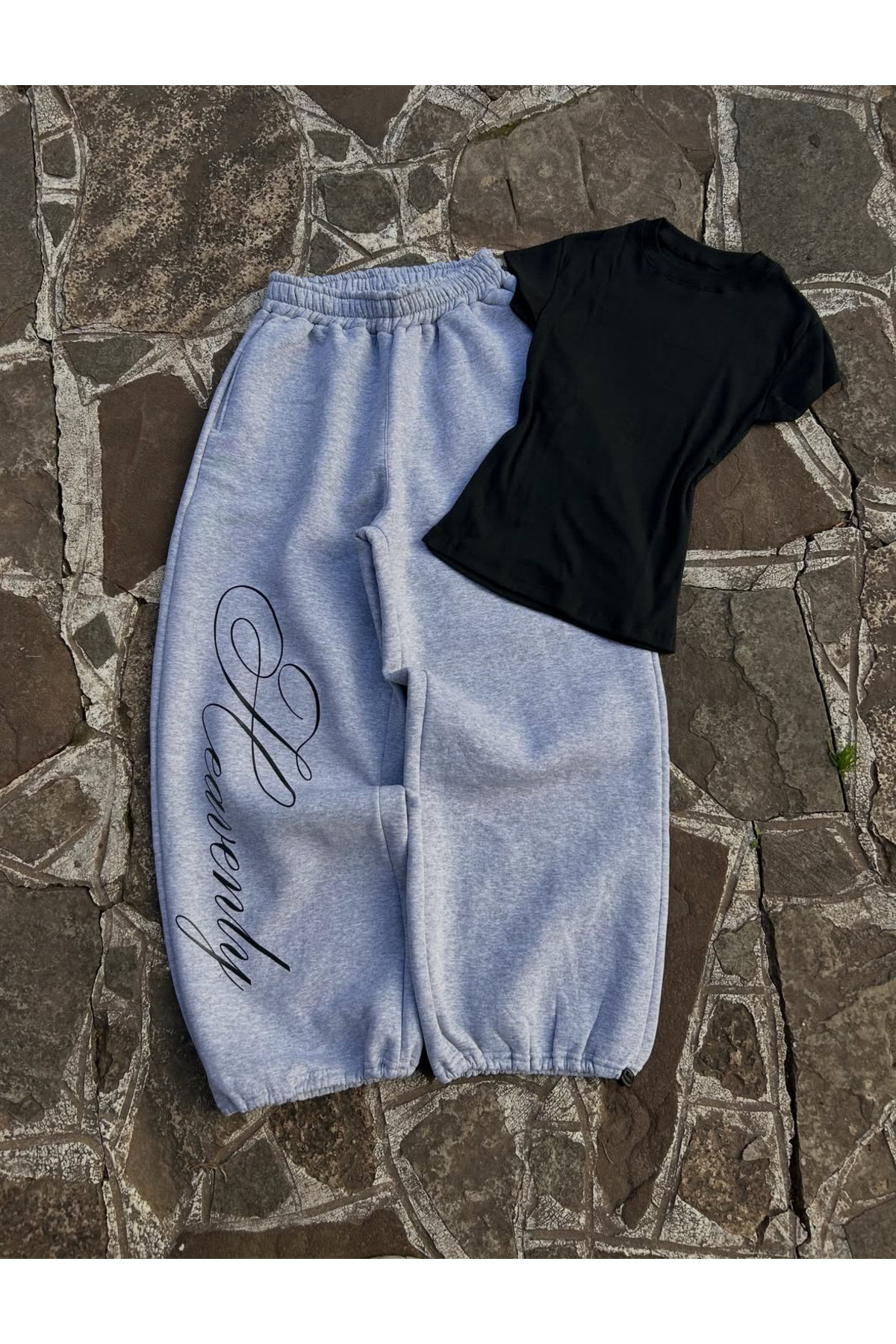 Heavenly Printed Grey Tracksuit Black Crop Set — خاکستری heav0k — تصویر 4 از 4
