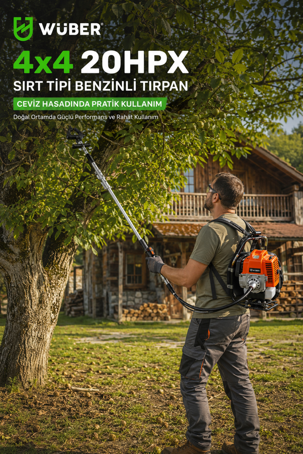 wüber 4x4 20HPX Sırt Tipi Benzinli Tırpan ve Zeytin-Ceviz Hasat
