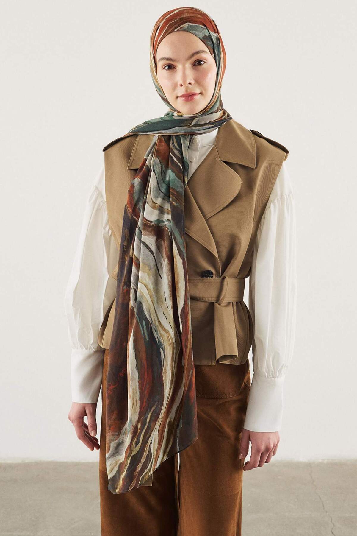 DeFacto Fresh Scarfs X DeFacto Ocean Batik Keten Karışımlı Şal I1749AX26SM görsel 3