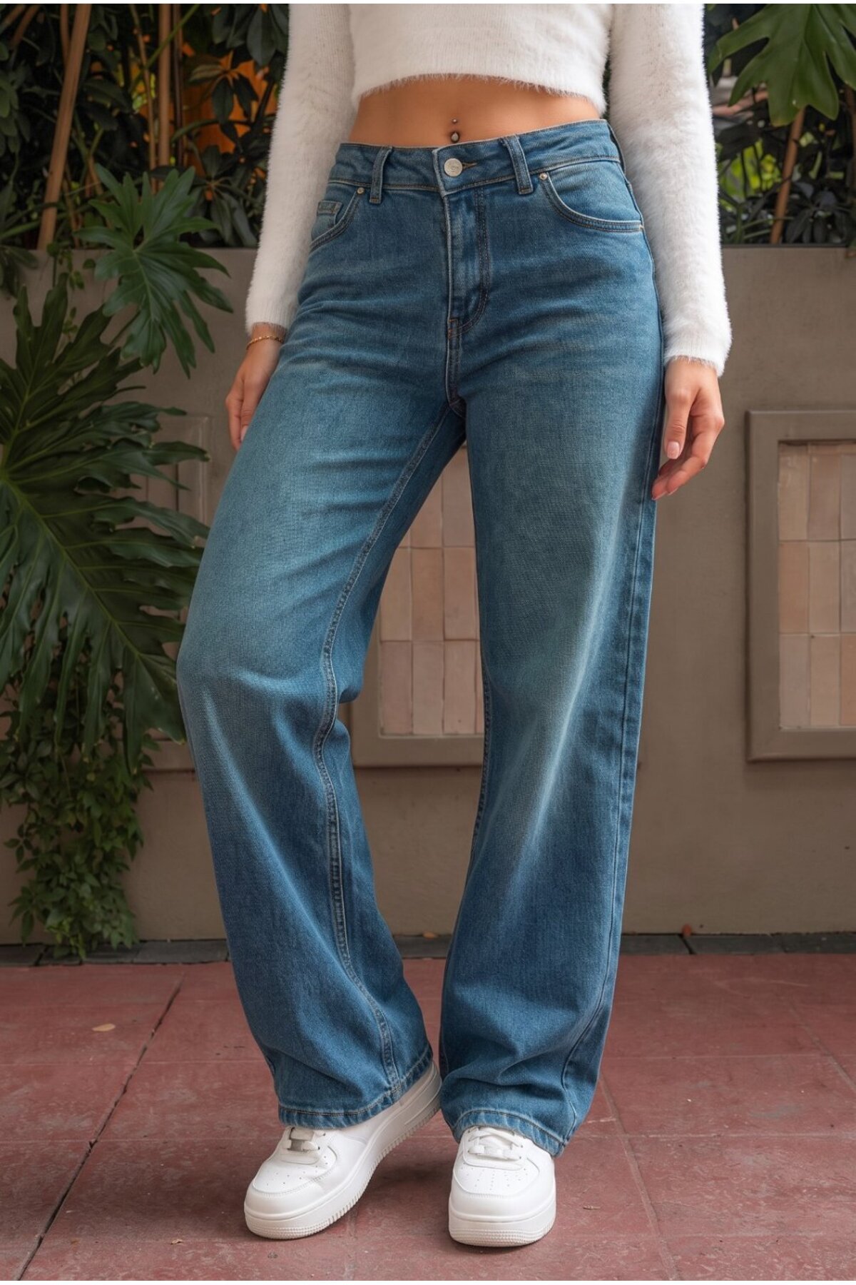 KOYU MAVİ Vintage Yüksek Bel Geniş Paça with Lycra Jeans 3