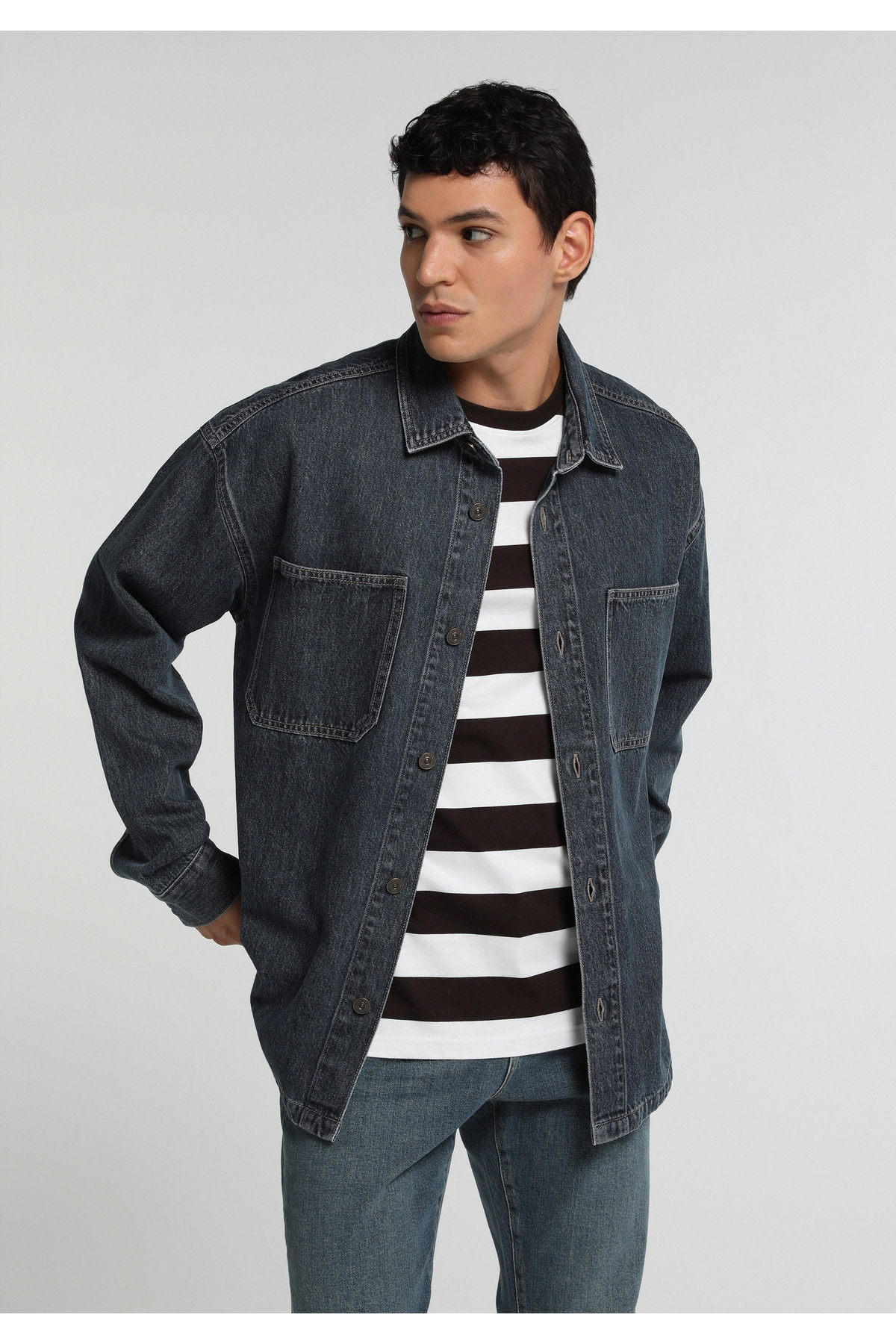Colin's Oversize Fit Erkek Mid İndigo Denim Shacket - Fiyatı