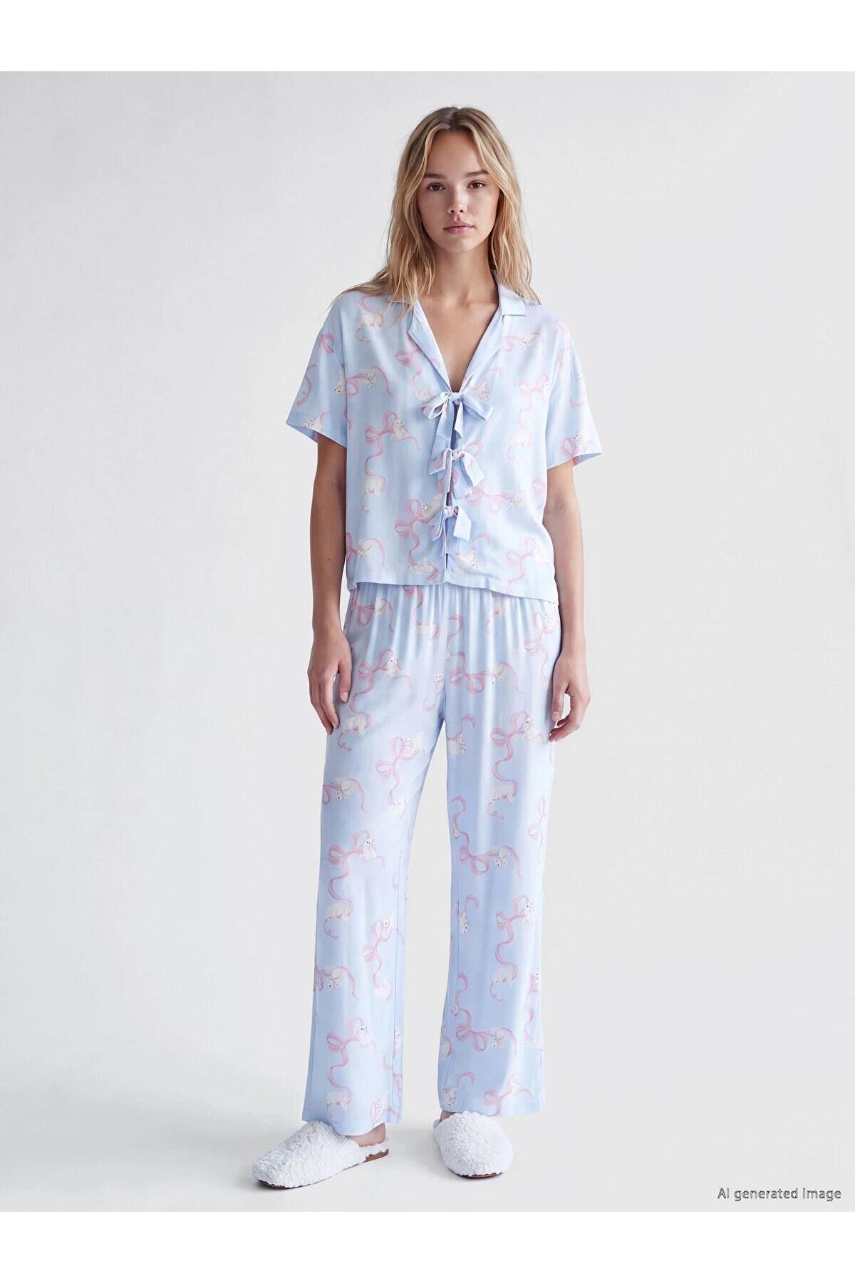 LC Waikiki Shirt Collar Patterned Women's Pajama Set (W6)