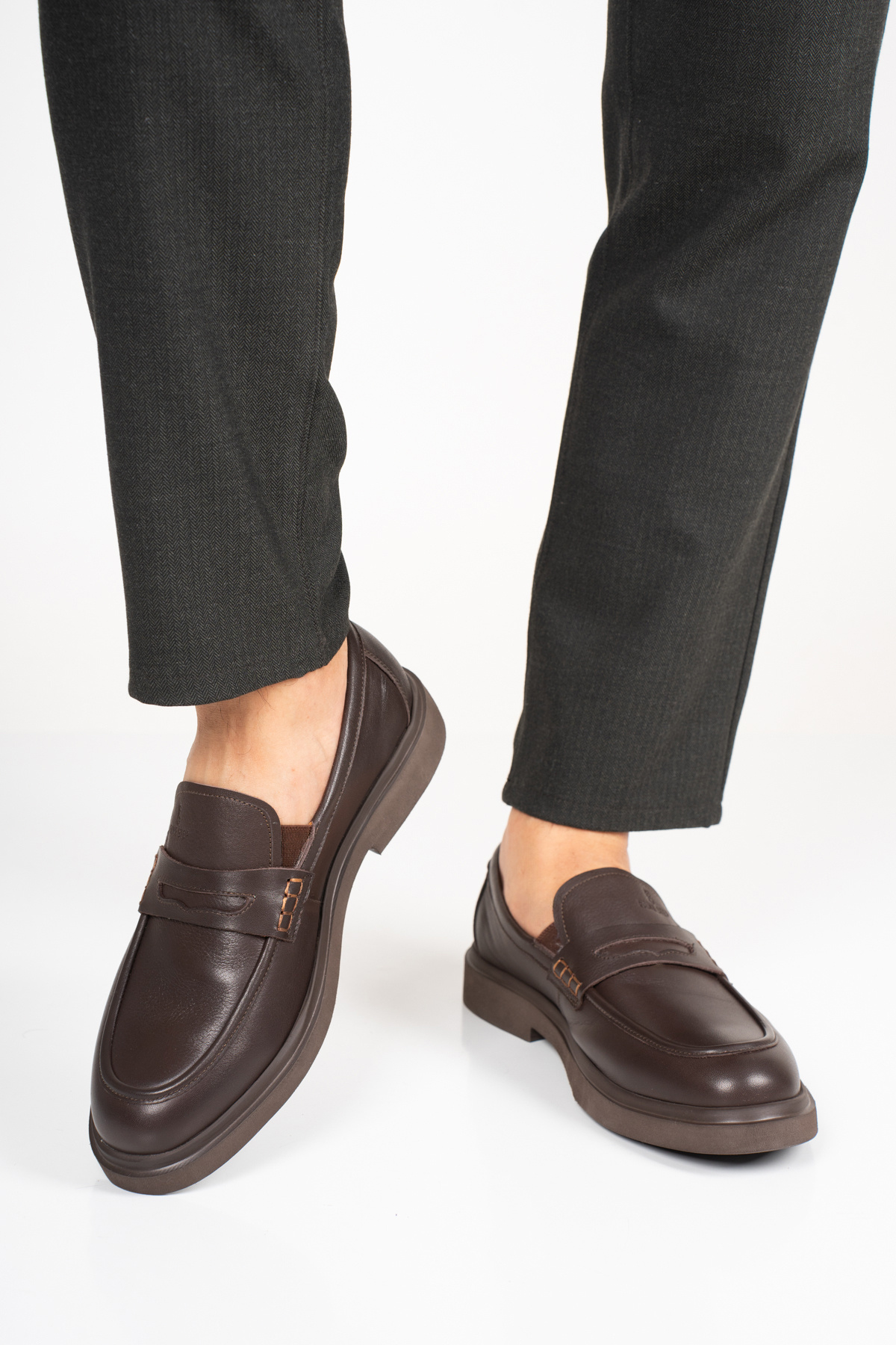 Fame Step Hakiki Deri Erkek Loafer Mokasen Klasik Ayakkabı Comfort Kahve Prato görsel 4