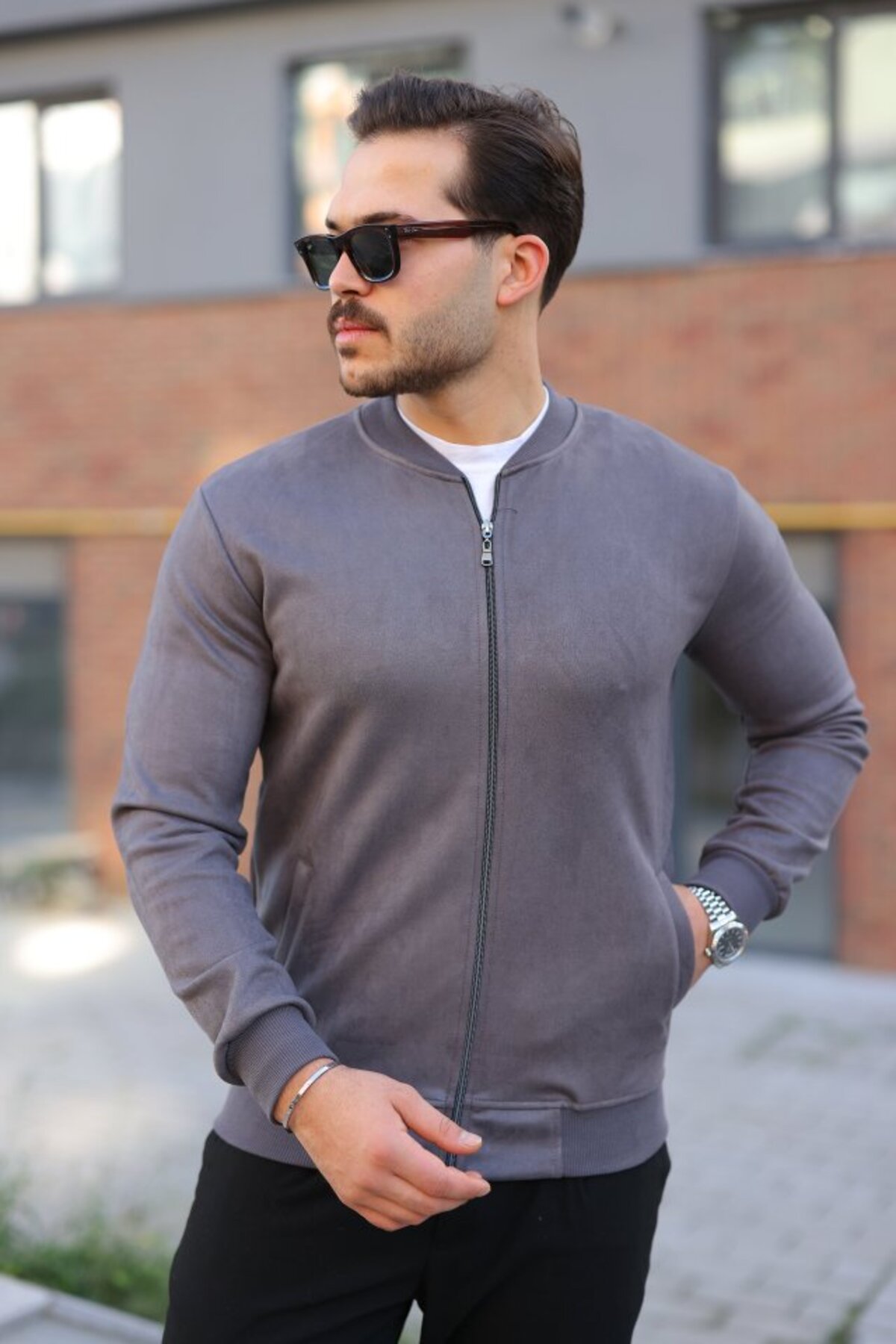 MDKConceptShop Erkek Scuba Süet Kumaş Bomber Hırka görsel 6