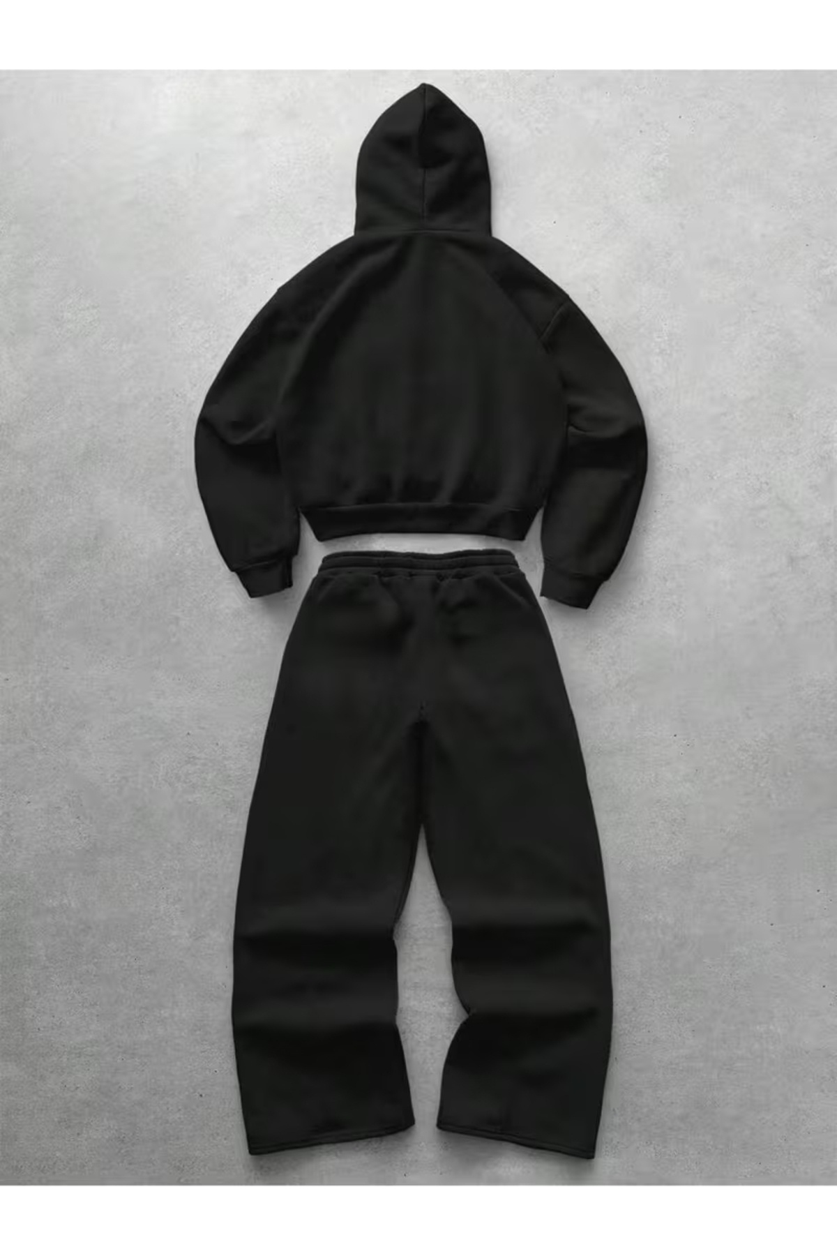 Unisex Kadın Erkek Baskısız Oversize 3 İplik Kapüşonlu Hoodie ve Baggy Eşofman Altı — مشکی macklines2026bgy — تصویر 2 از 4