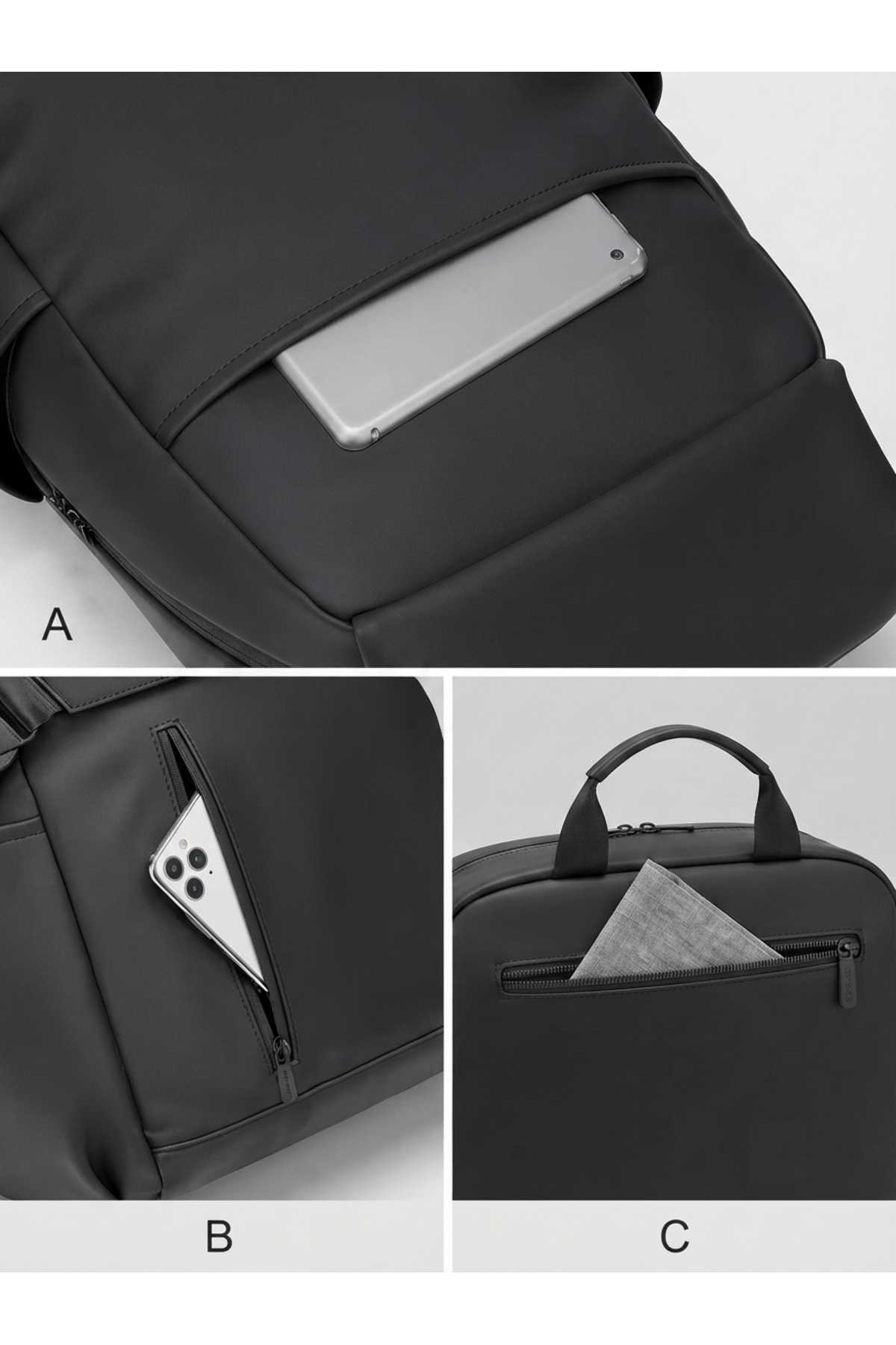Tech&bello accessories Siyah 4 Bölmeli Su İtici Fermuar Özellikli Suni Deri Laptop Sırt Çantası görsel 3