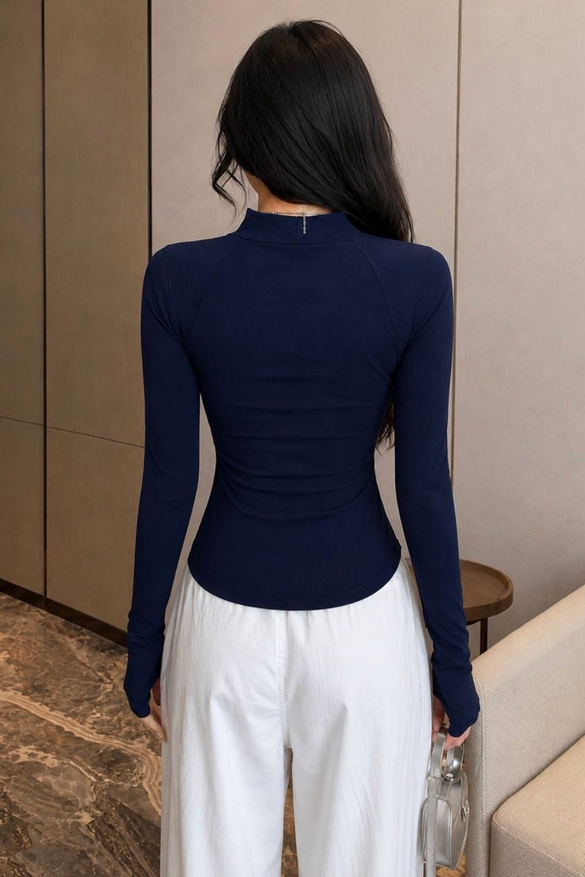 İlayda Toprak Rover Lacivert Uzun Kollu Parmak Geçirme Detaylı Fermuarlı Cepli Esnek Yoga Fitness Spor Hırka görsel 6