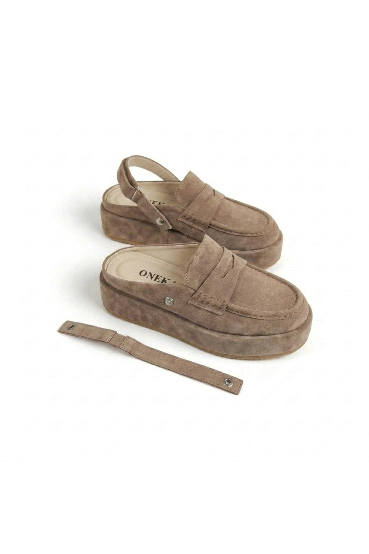 Oneka Shoes Kadın günlük sandalet loafer kuşak vizon süet sarma 070826VSS0915 görsel 3