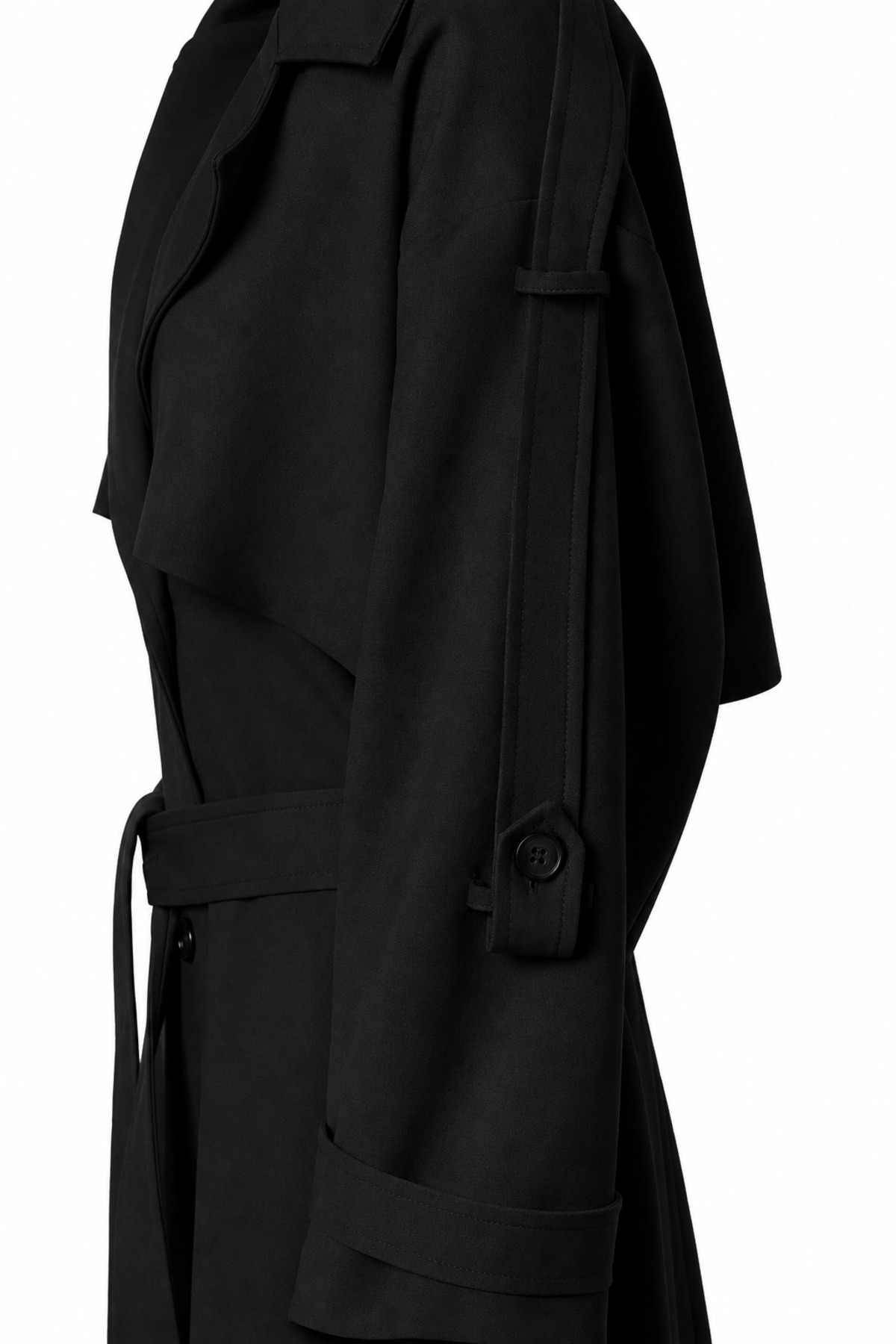 Moderk Uzun Rüzgarlıklı Oversize Kuşaklı Apoletli Kadın Trençkot Maxi Boy görsel 4
