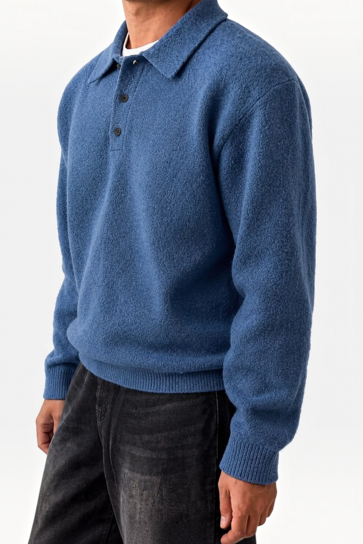 SERABLANKA Erkek Polo Yaka Oversize Triko Kazak, Rahat Kalıp görsel 5