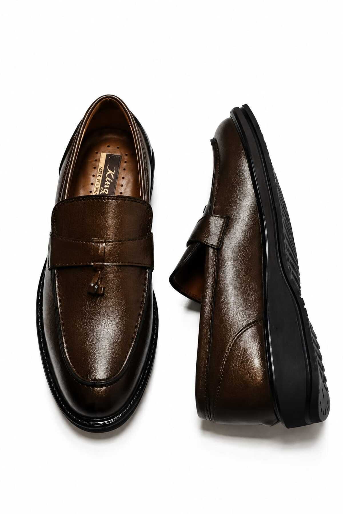 KİNGLE Erkek Kahverengi Klasik Loafer, Şık Günlük & Klasik Ayakkabı 1364 görsel 3