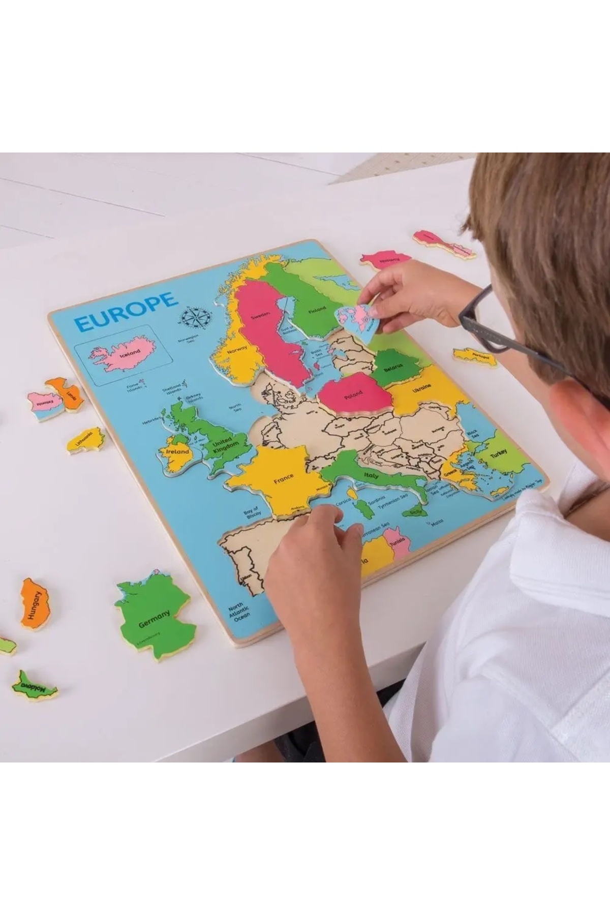NO BRAND Puzzle-ul „Europa” cu țările – Bigjigs Toys, puzzle educativ din lem...