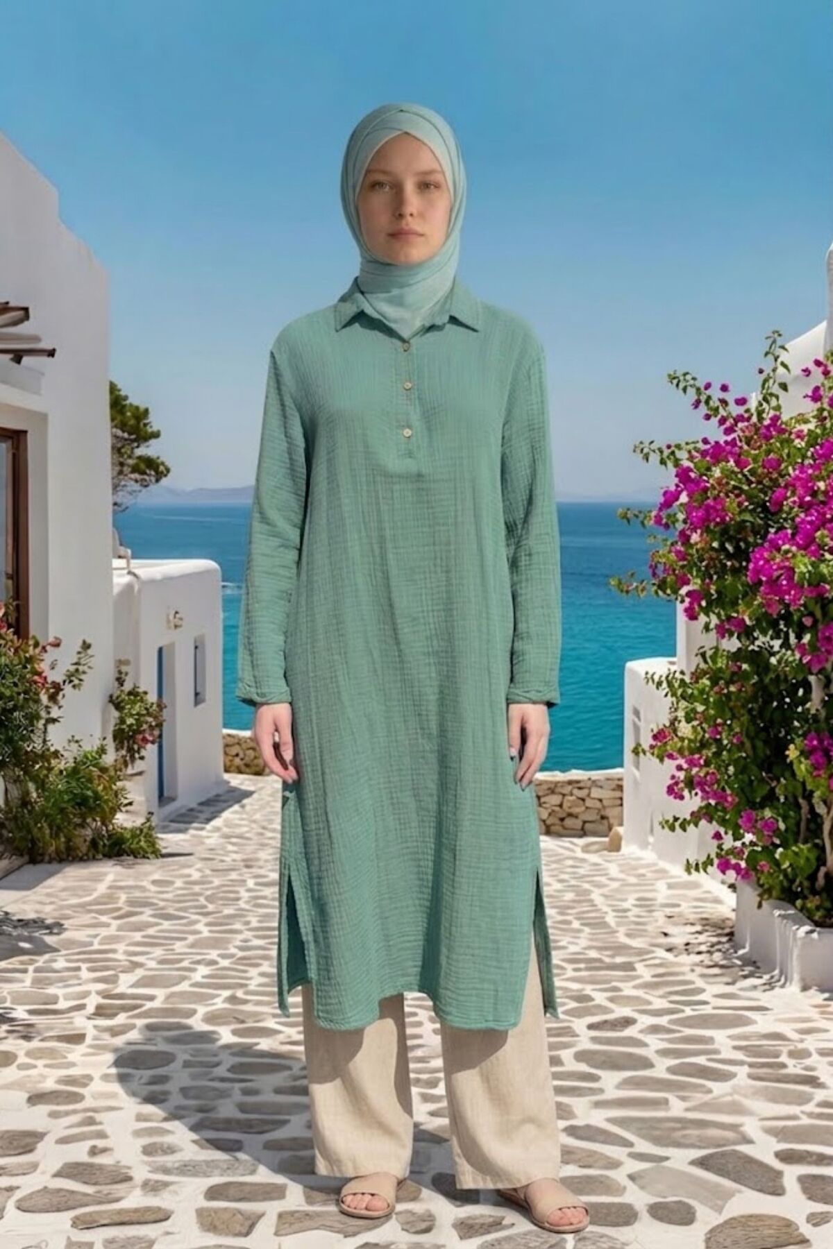 Hera Serisi %100 Pamuk Müslin Gömlek Elbise