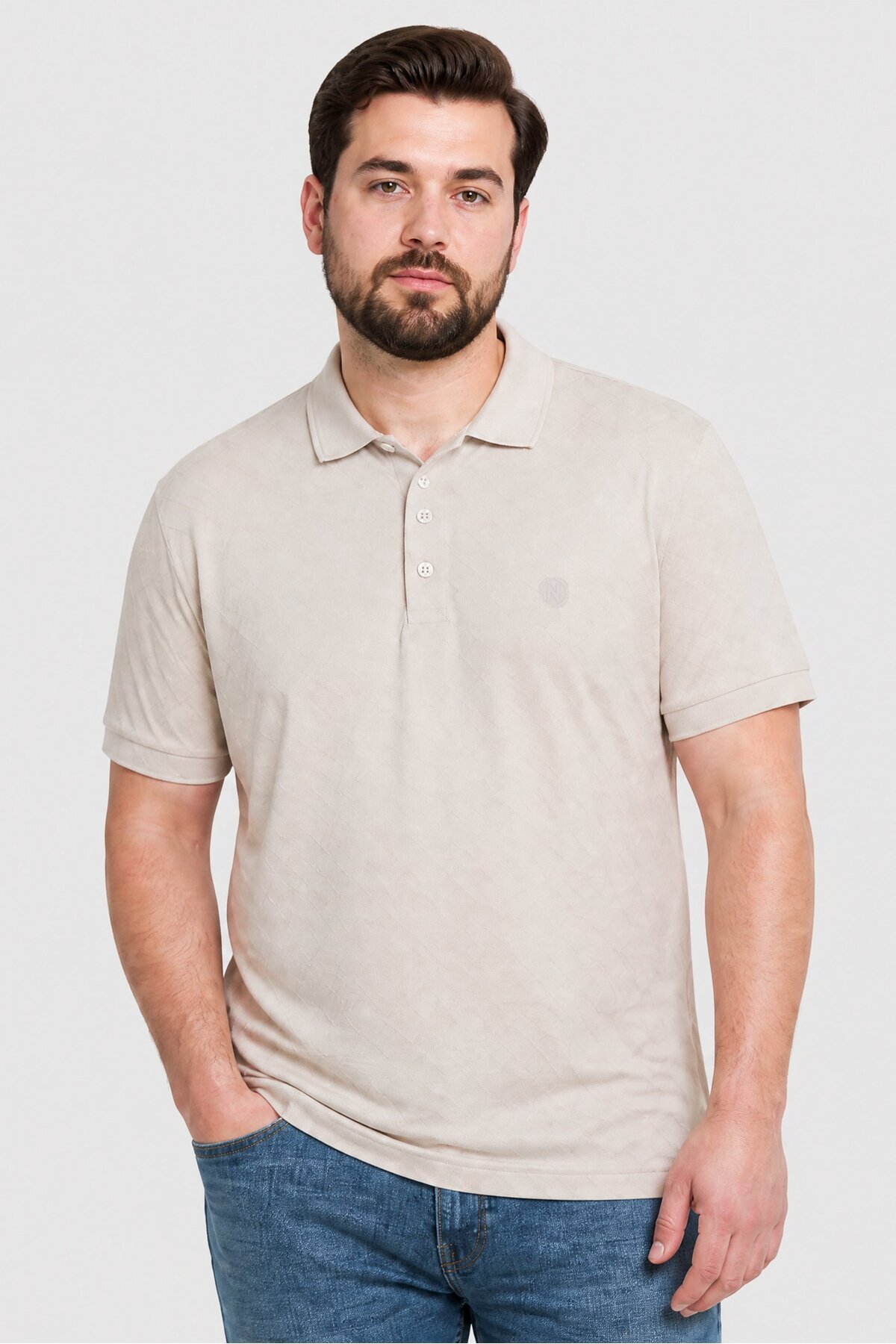 Nautica Jeans Men Regular Fit Textured Short Sleeve Polo Shirt, Beige