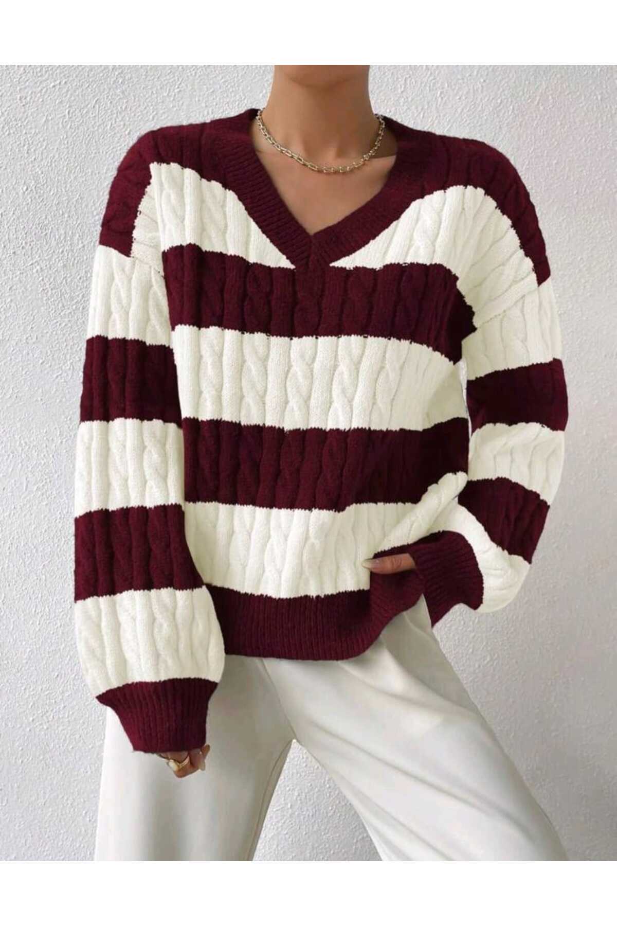 ZERELLE COLLECTİON kadın saç örgü kışlık triko kazak görsel 2