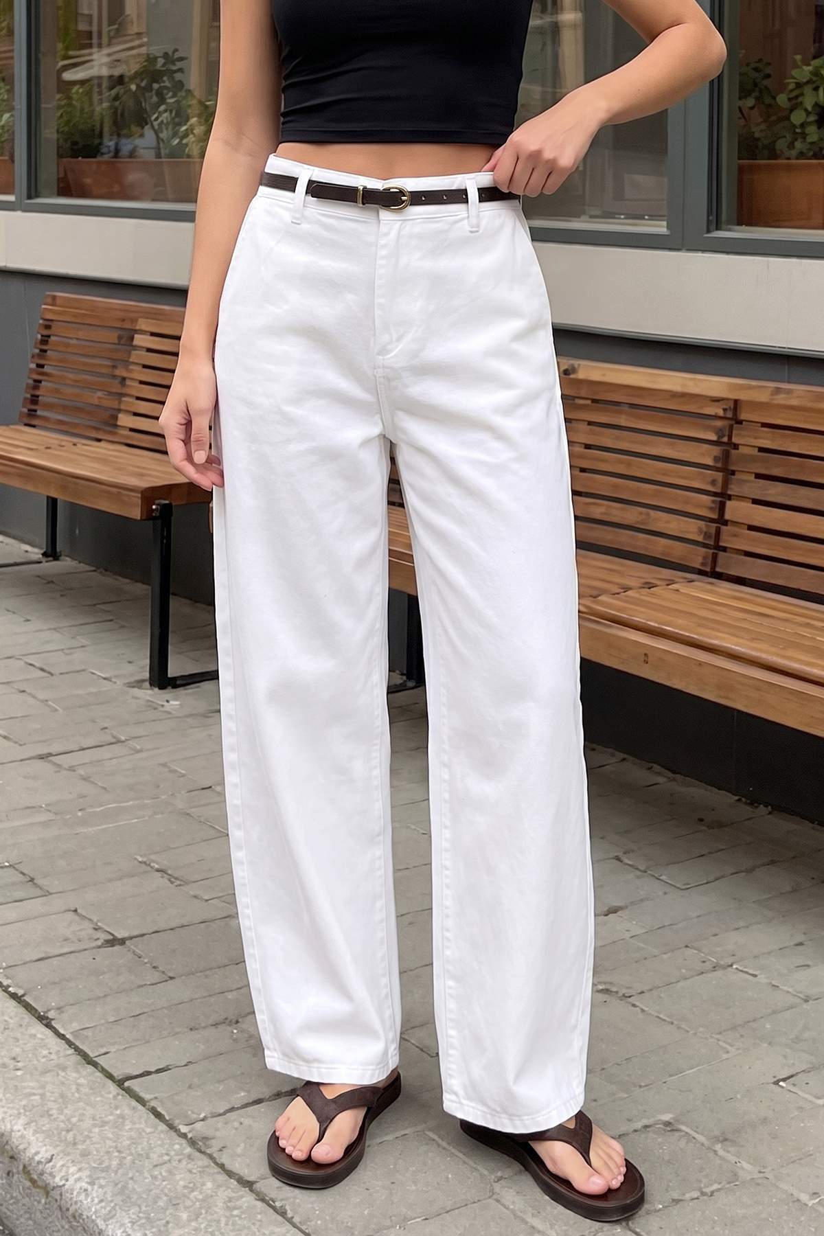 Trendyol Collection White Belted Gabardine Barrel 100% Cotton Soft Buttoned Trousers Twoss26Pl00185