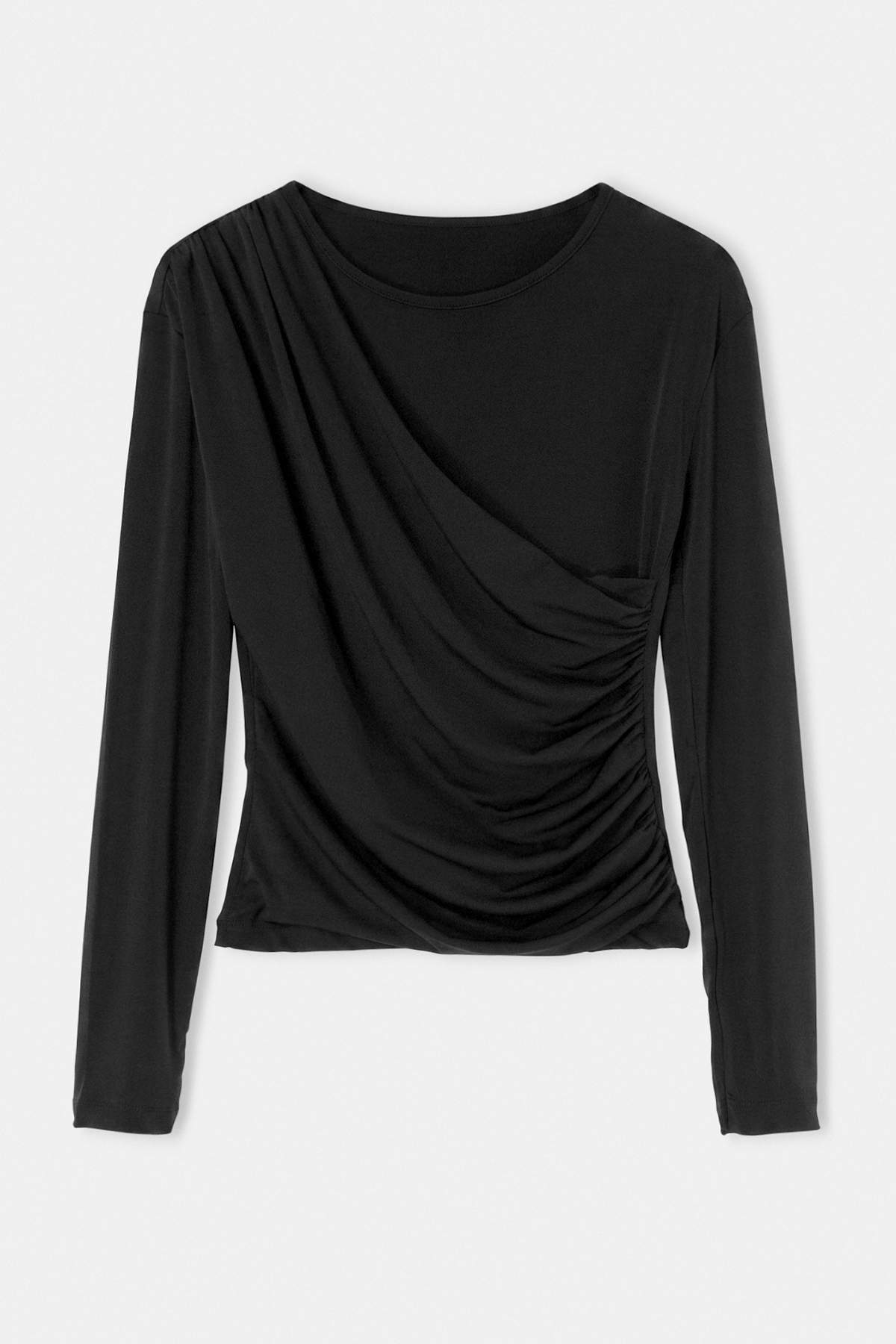 Trendyolmilla Siyah Düz Fitted Bisiklet Yaka Standart Uzun Kol Sandy Örme Bluz TWOAW27BZ00008