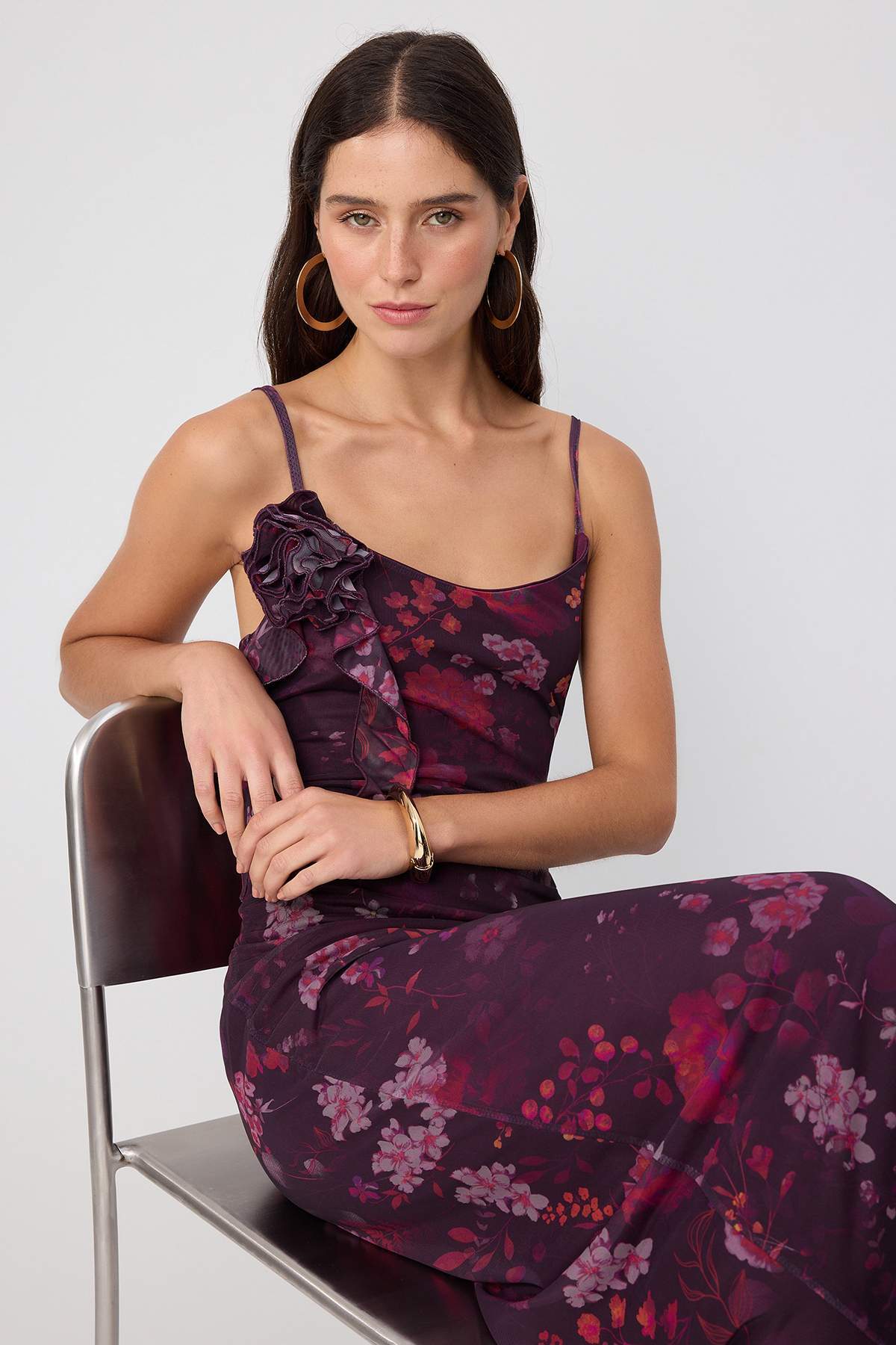 Trendyolmilla Çok Renkli*001 Soyut Aplike Maxi Örme Elbise TWOSS25EL00168