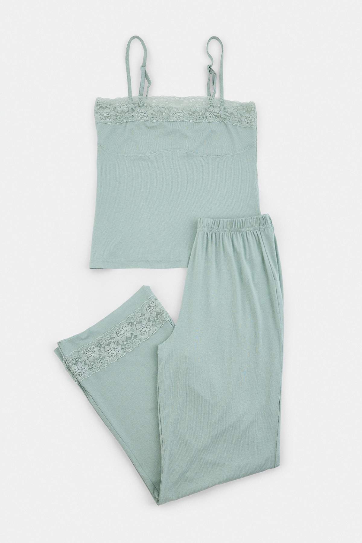 Trendyolmilla Mint Dantel Detaylı Viskon Örme Pijama Takımı THMAW27PT00043