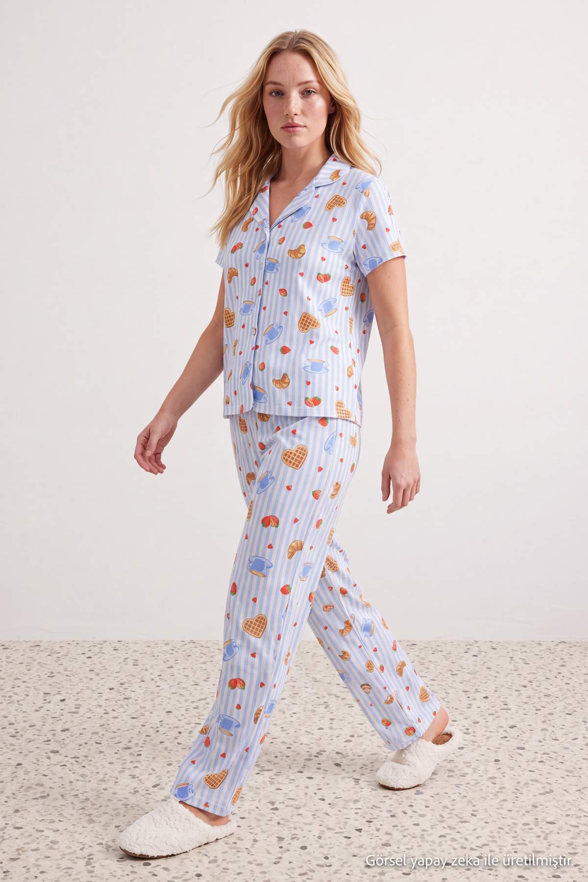 Trendyol Collection Blue 100% Cotton Leisure Patterned Knitted Pajamas Set Thmss26Pt00008